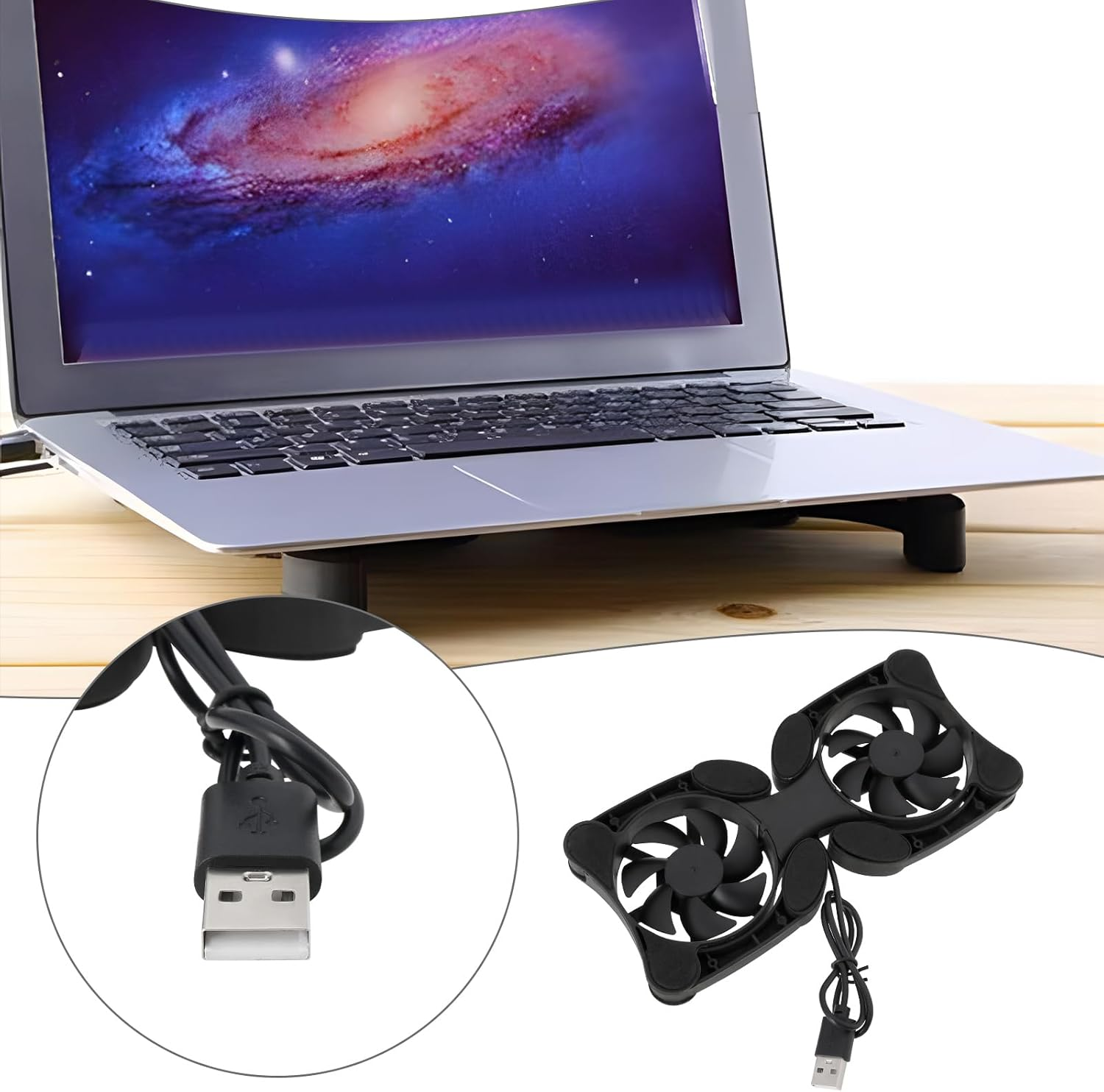 OTOTEC 2Pcs Laptop Cooling Mat Mini USB Fan Dual USB Cooling Fan Pad Portable Laptop Cooler for 7-15 Inch Laptop 19X8.7Cm/32.5X13Cm Line Length 37Cm image number 2