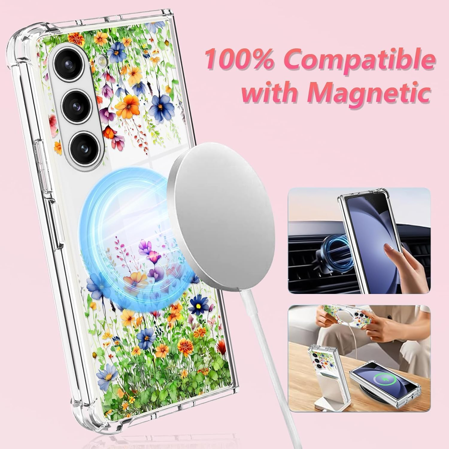 RUNGOS Magnetic Case for Samsung Galaxy Z Fold 6 (2024) - Beautiful Flower Prints, Strong Magnet, 10FT Drop Tested, Shockproof, Magsafe Compatible image number 4