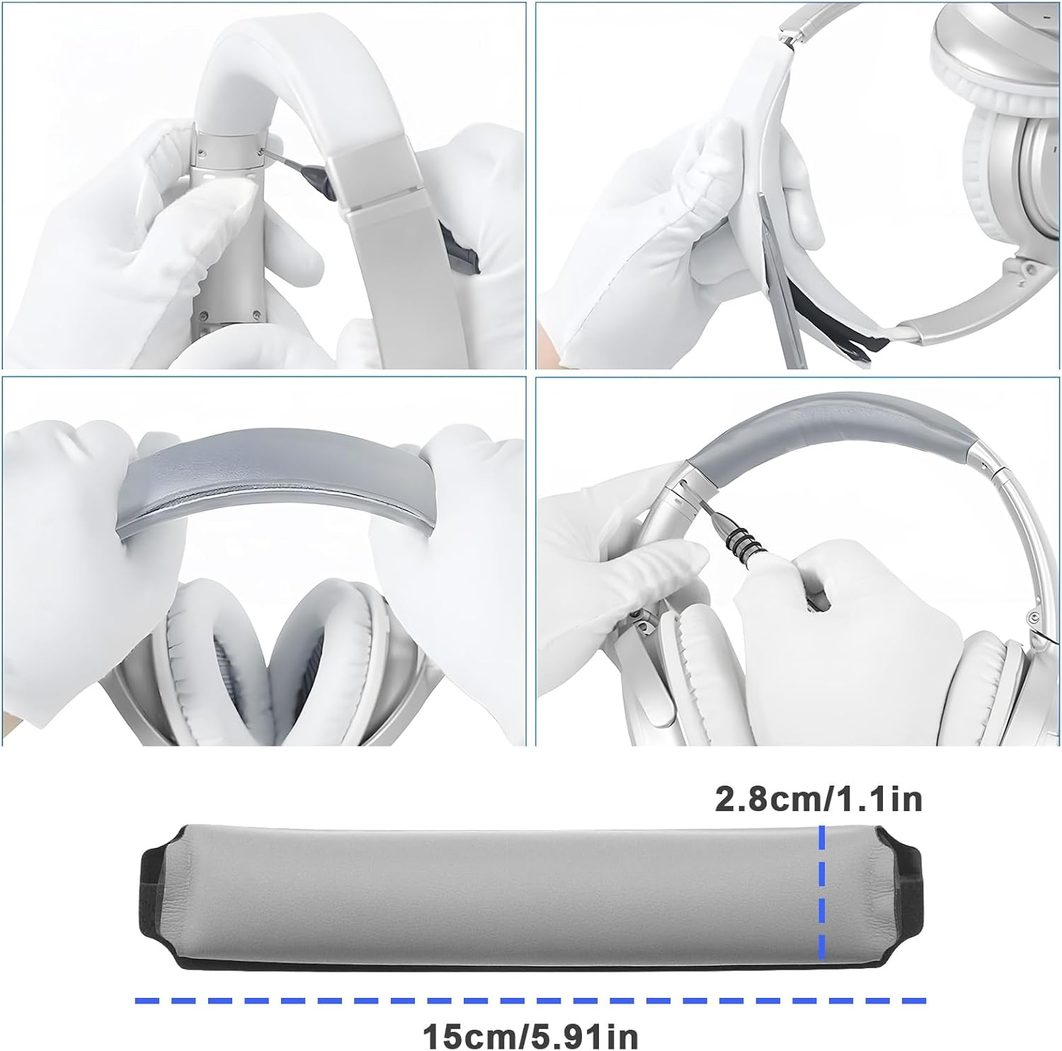 Ecsing Headband Pads Replacement Compatible with Bo-Se QC35 II/ QC35 Headphones Protein Leather Headband Pad Headband Cushion 150X28Mm Grey