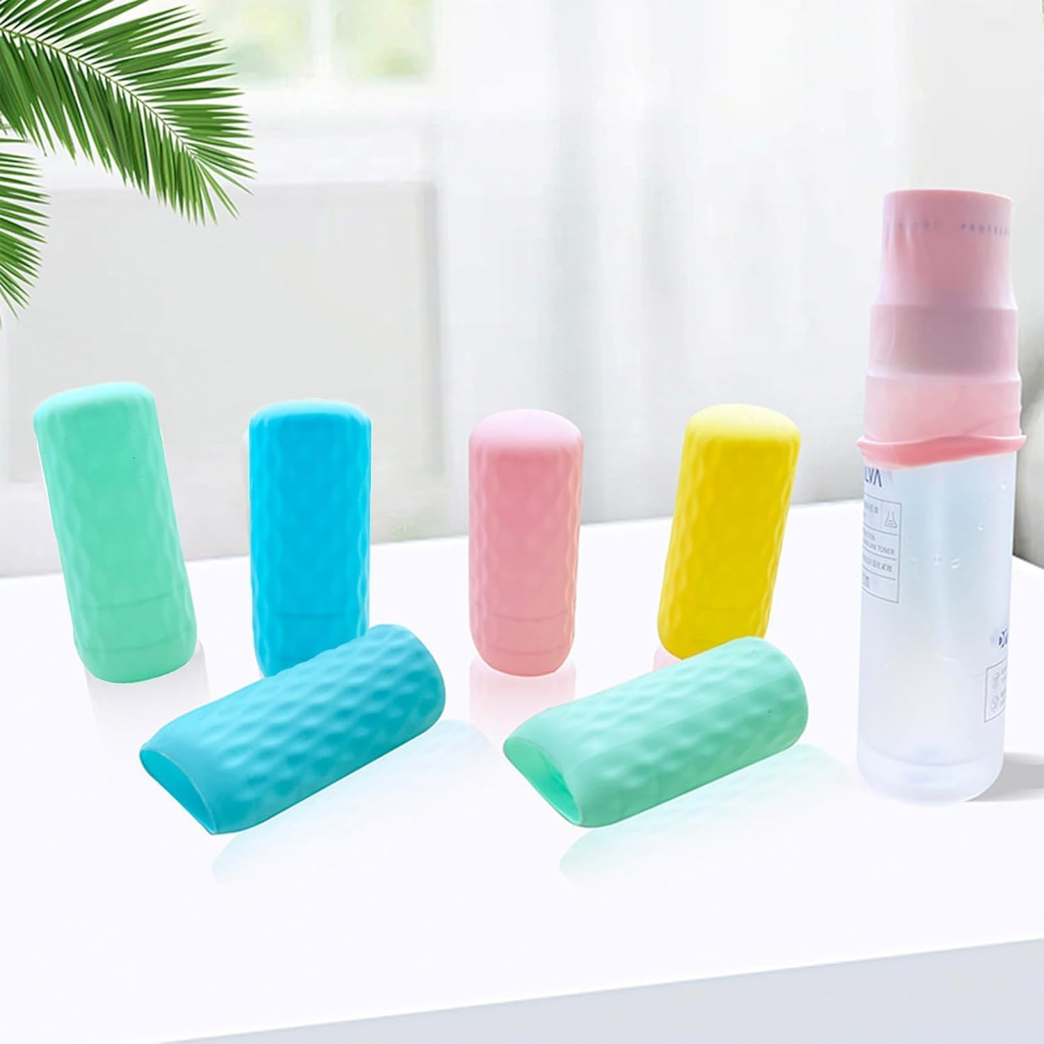 10Pcs Silicone Bottle Covers,Reusable Elastic-Sheathing Leak-Proof Travel Toiletries Caps, Silicone Travel Bottle Caps Fit Most Travel-Size Bottles(Multicolour) image number 3