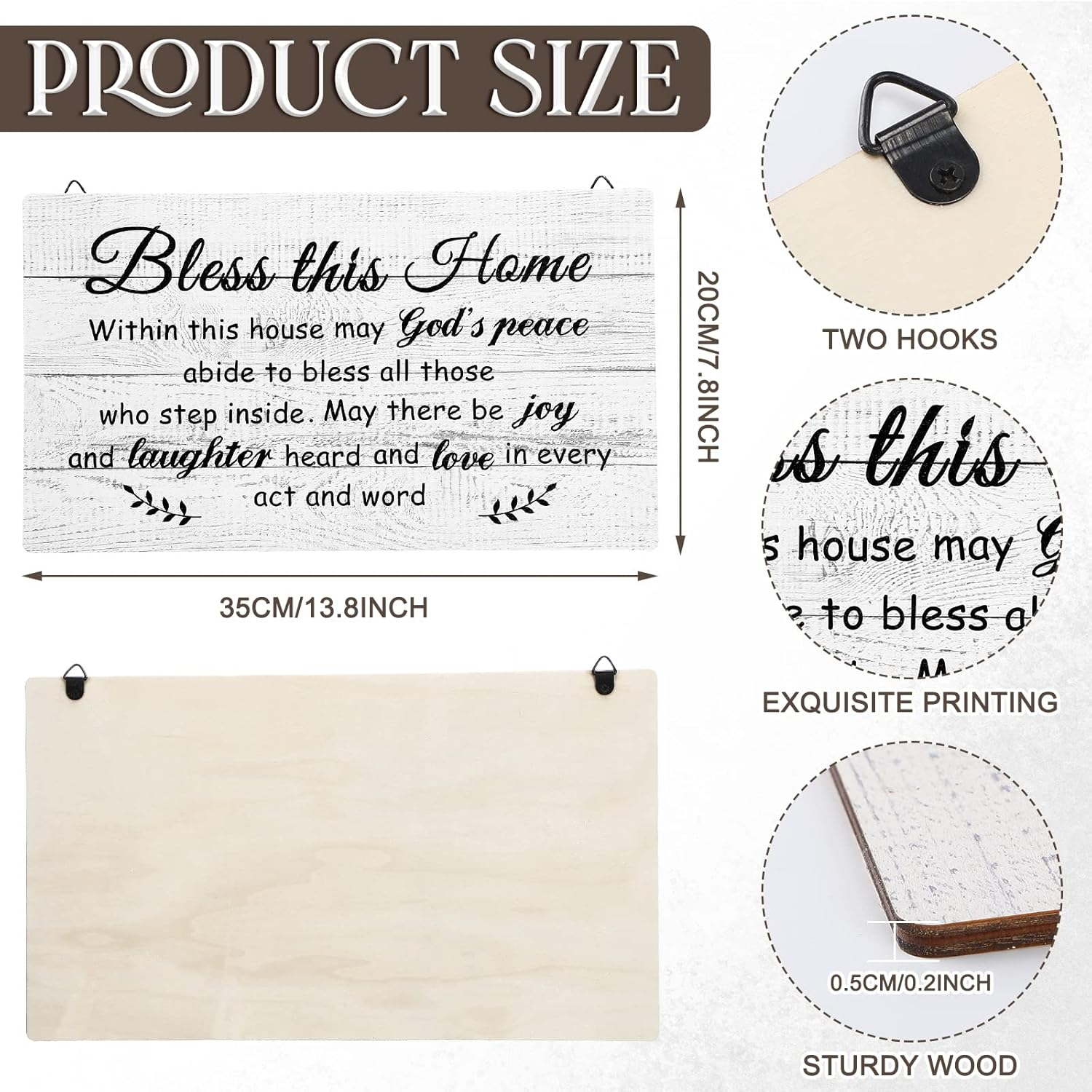 Yalikop House Warming Gifts New Home Bless This Home Wall Decor House Blessing Plaque Farmhouse Entryway Sign Wood Rustic Sign for Living Room Bedroom Homeowner Gift Decor(13.8 X 8 Inches,White) image number 3