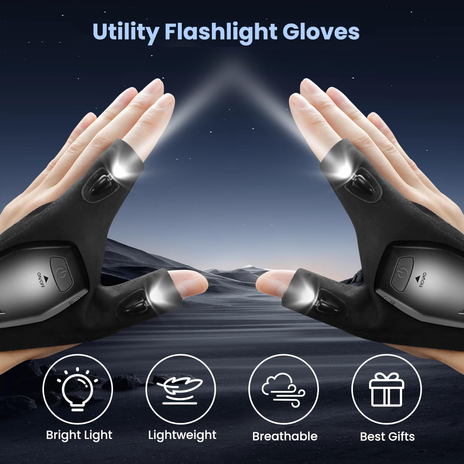 LED Flashlight Glove Tools，Usb Hands Free Lights Gloves, Gifts for Him,Cool Gadgets for Men,Adjustable Flashlight Gloves for Fishing, Camping,For Fishing Gifts image number 1