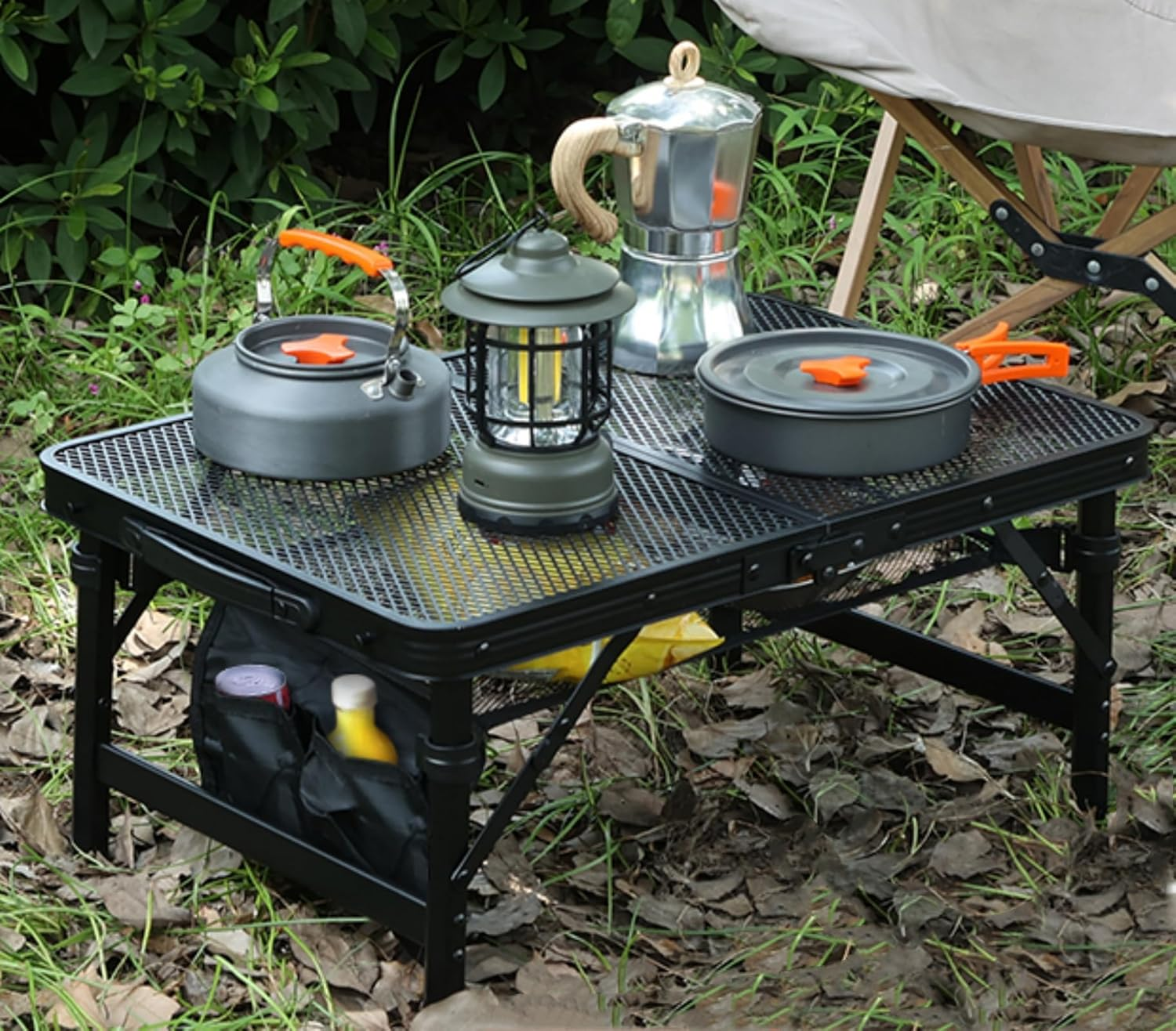 FORYUSE Folding Camping Table 60X40Cm Portable Lightweight Height Adjustable Metal Mesh Desktop Bag Side-Pocket Carry Handle for Outdoor Picnic Grill BBQ Beach image number 6