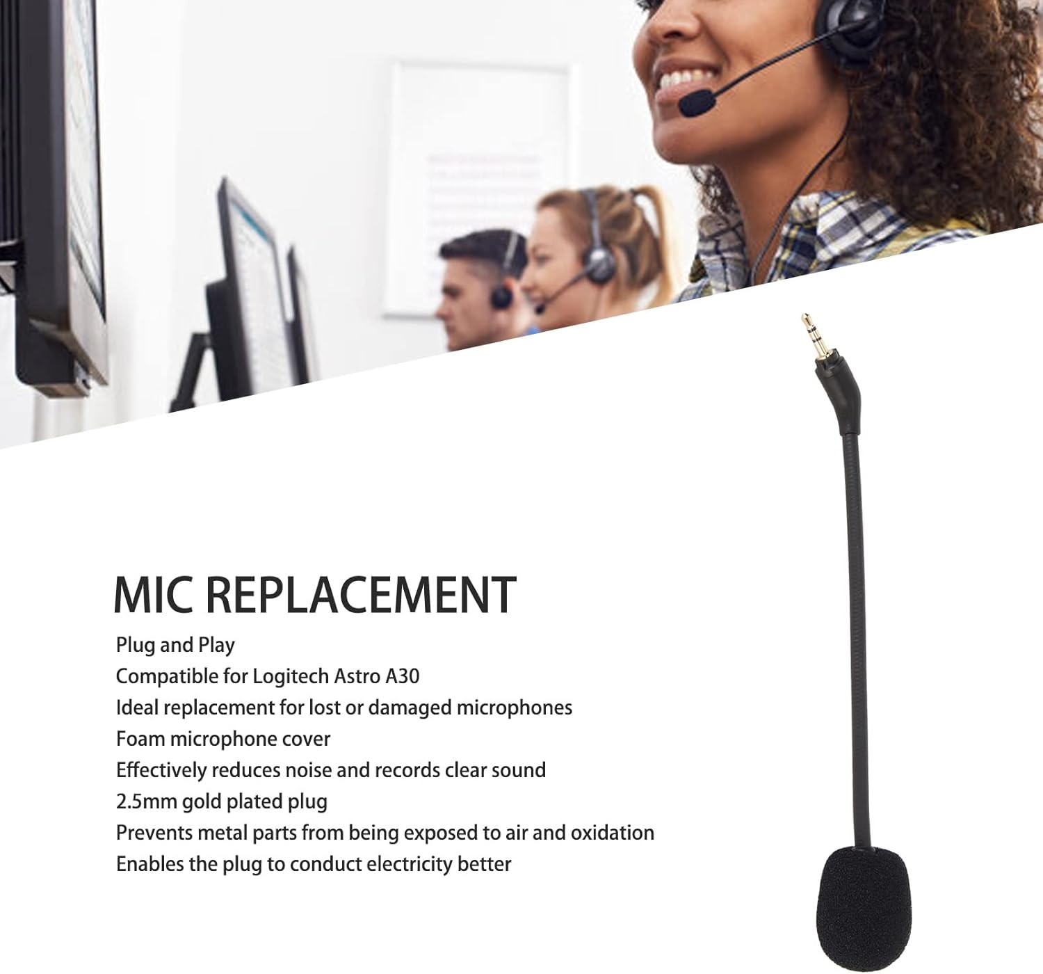 Microphone Replacement for Logitech Astro A30 Headset, Removable Headphones Microphone Boom with Noise Reduction and 2.5 Mm Gold-Plated Curved Plug image number 5