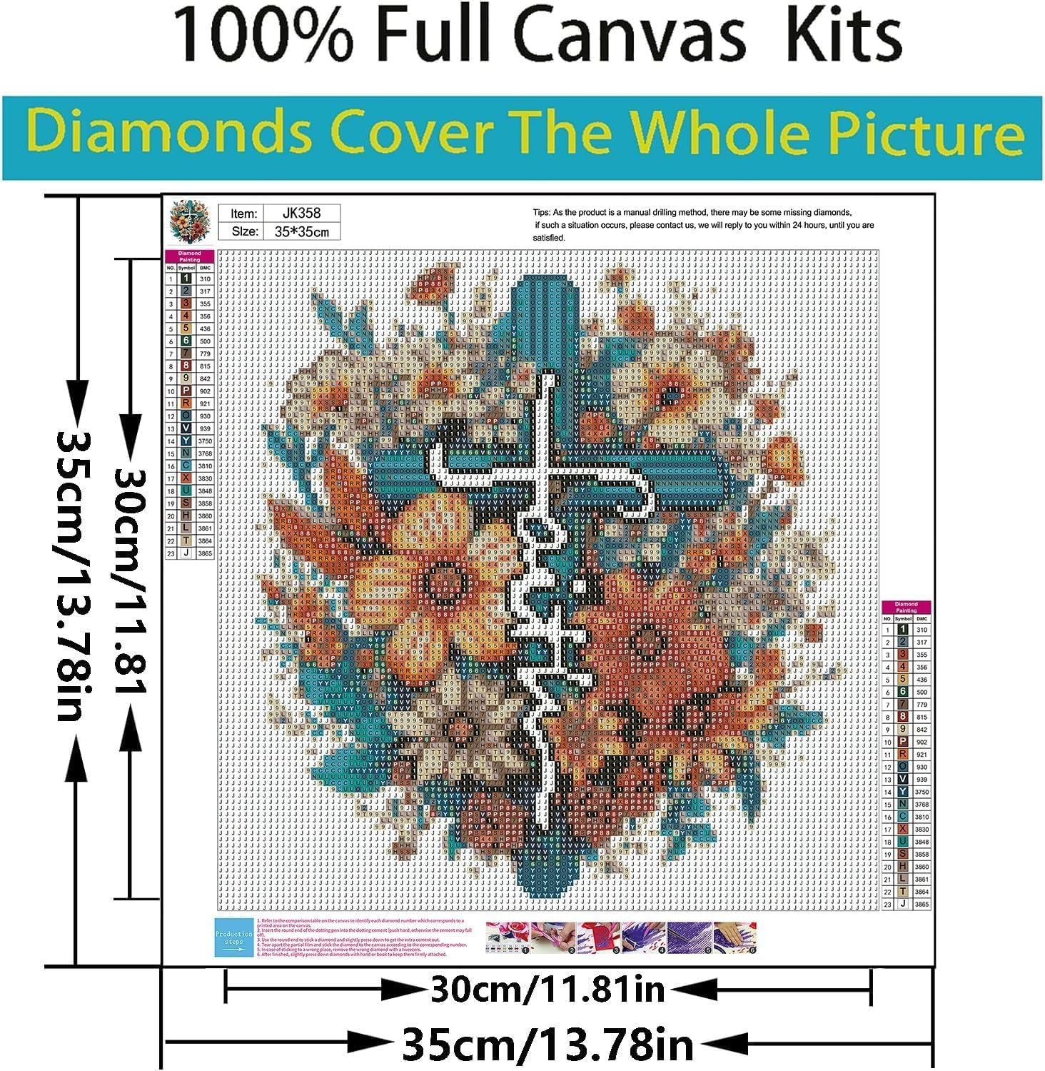 Diamond Painting Kits for Adults, Cross Full Drill round Diamond Art Diamond Dots Suitable Home Wall Decor Gem Art 14X14Inch image number 3