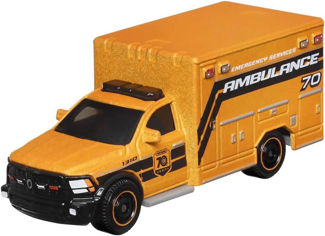 Matchbox Moving Parts 70 Years Special Edition Die-Cast Vehicle - HMV12 ~ Inspired by 2019 Ram Ambulance ~ 5/5 Orange and Black image number 1