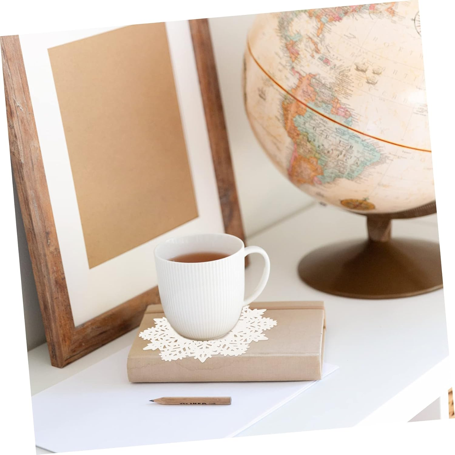 SHOWERORO 6Pcs Christmas Cup Mats White Snowflake Shape Coasters Thermal Insulation Placemat Non-Skid Desk Topper Decorative Cup Cushion for Kitchen Dining Table image number 6