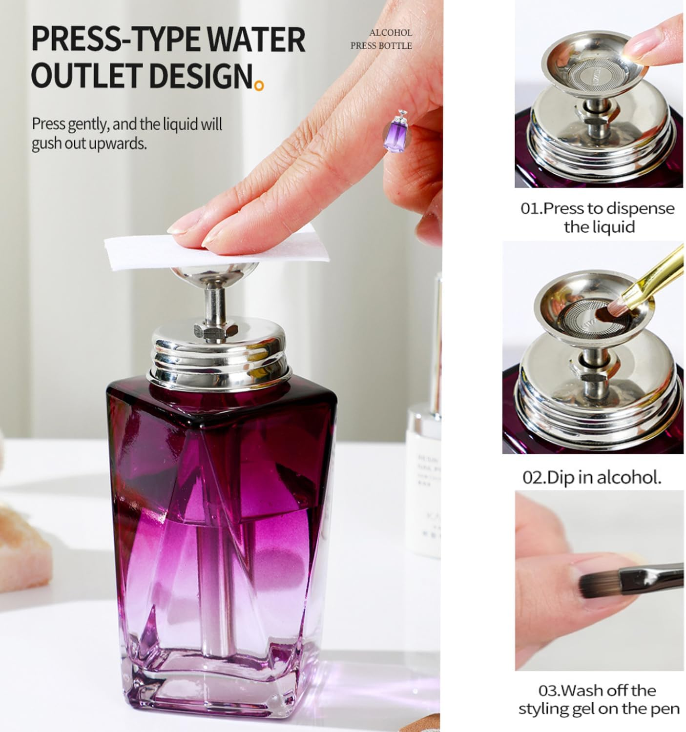 Misforu 5 Oz/ 150Ml Nail Polish Remover Pump Empty Dispenser Bottle Push down Glass Empty Pump Dispenser for Nail Polish Alcohol Makeup Remover Refillable Bottle Acetone Pump Dispenser - Blue image number 4