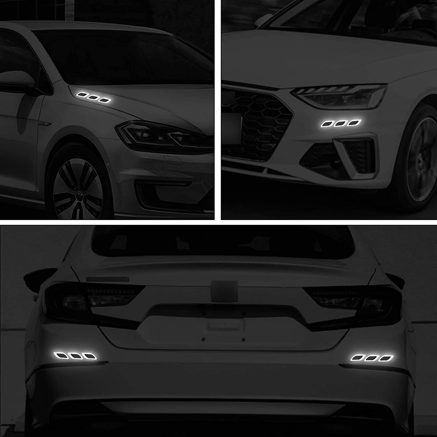 TOMALL 6Pcs 3D Strong Reflective Stripe Sticker for Car Fender Hood Bumper High-Intensity Night Visibility Reflective Decal Safety Warning Diamond Grade Carbon Fiber Universal for Car SUV (White) image number 2