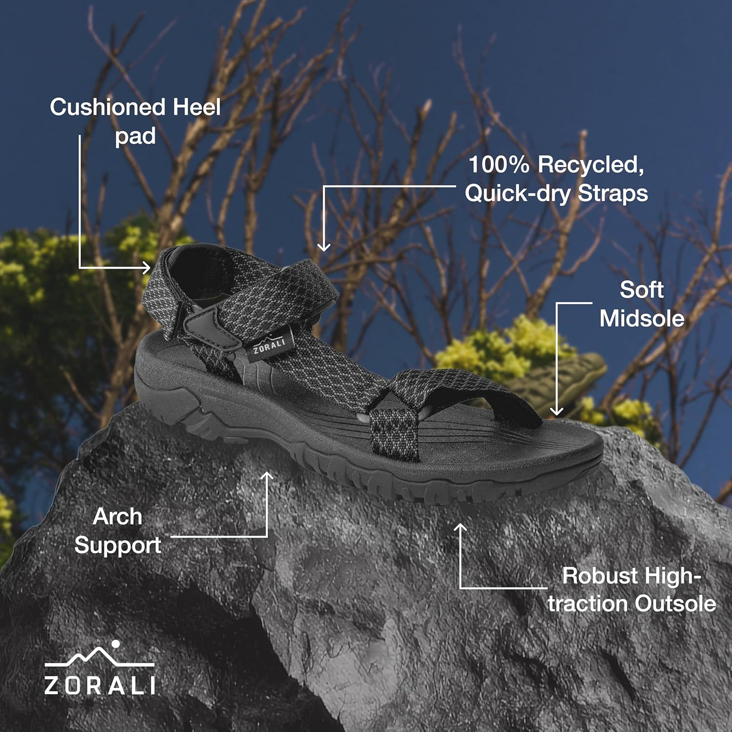 Zorali Trailblazer Hiking Sandals for Men & Women | Eco-Friendly, Adjustable, Water-Resistant Outdoor Sport Sandals for Hiking, Beach, and Camping - Lightweight Comfort with Arch Support image number 7
