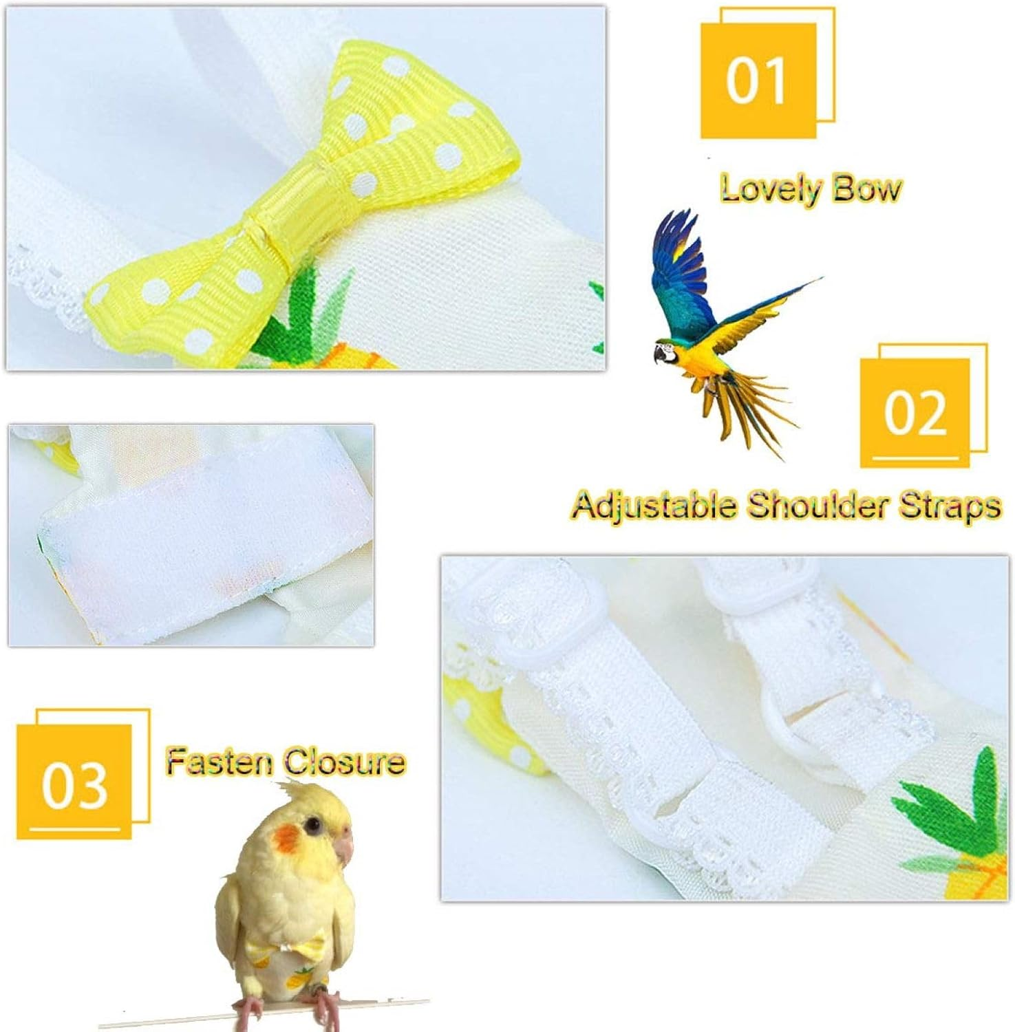 QBLEEV Bird Diaper Cockatiel Clothes Flight Suite, Reusable Parrot Nappy with Waterproof Inner Layer, Cute Pigeon Pants Urine Wet Suit Costume for Conure Macaw African Budgies Sun Parakeet image number 4