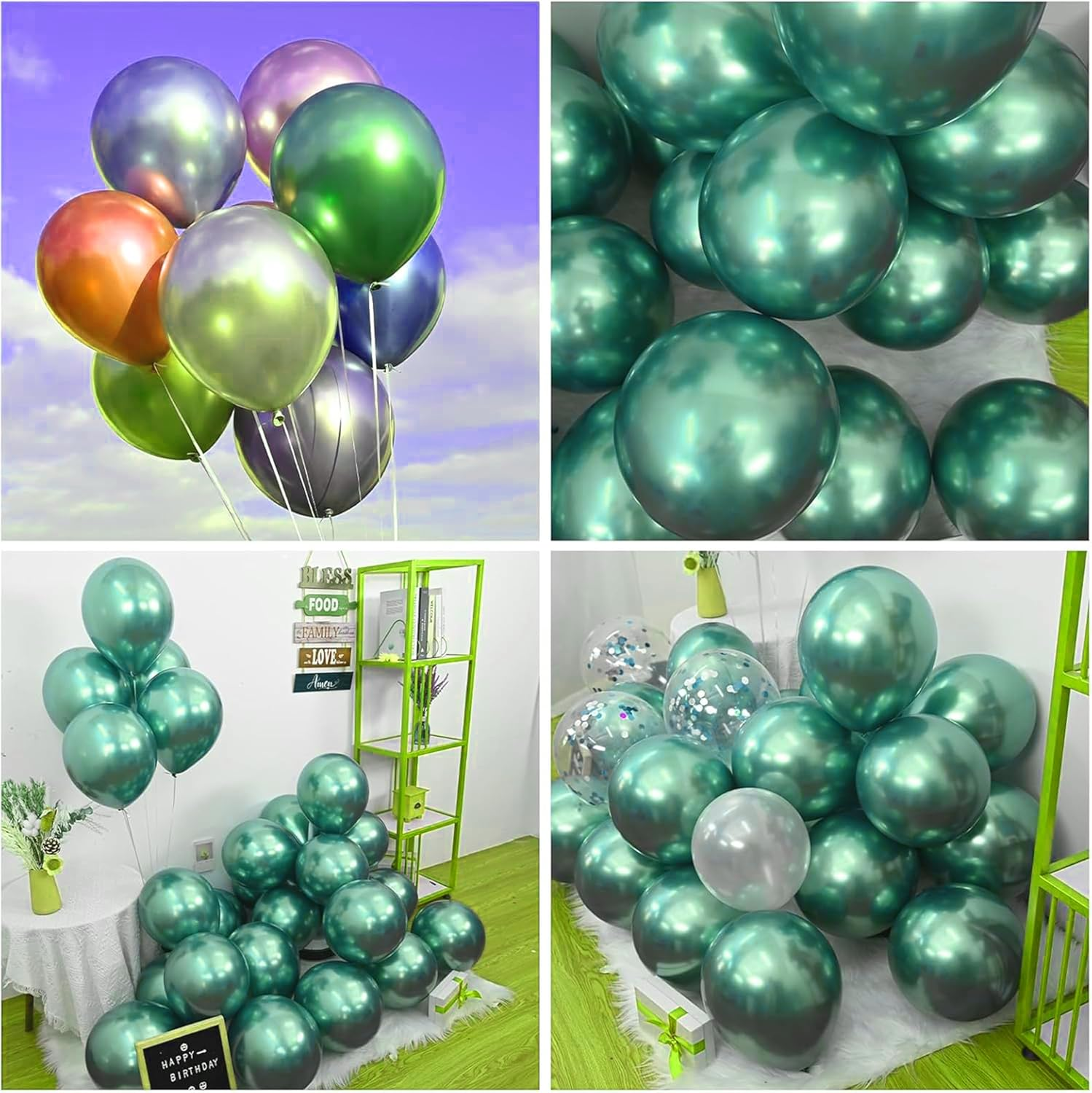 Lumjoy Green Metallic Balloons 100 Pack, 5 Inch (12Cm) Shiny Latex Balloons with Glue Dots & Strip for Weddings, Birthday, Baby Showers & Party Decorations