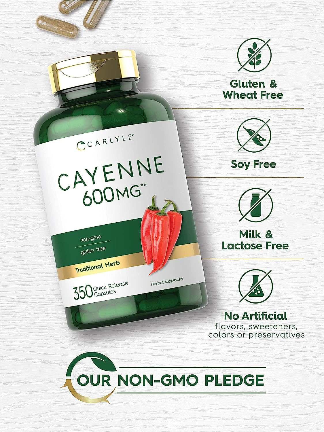 Cayenne Pepper Capsules 600Mg | 350 Pills | Non-Gmo, Gluten Free Supplement | by Carlyle image number 2