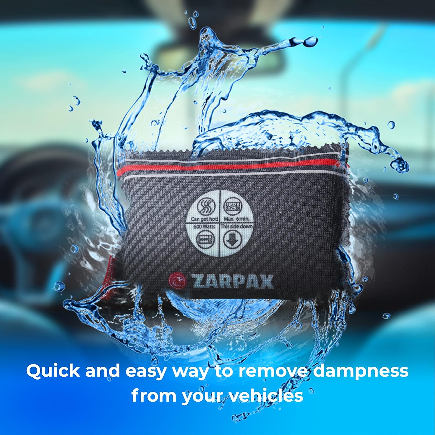 Zarpax Reusable Car Dehumidifier - Rechargeable Dehumidifier for Car, Trucks, and Rvs - Prevent Damp & Moisture on Windscreens with This Portable Moisture Absorber for Car - anti Fog Car Windshield image number 5