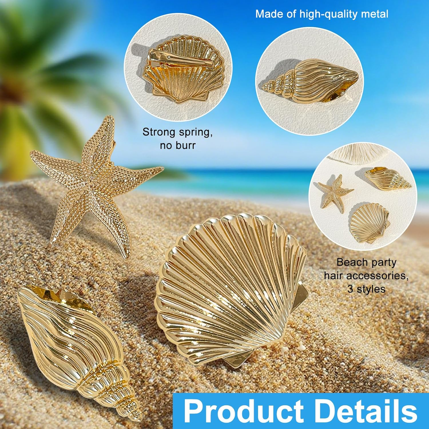 BRDXOOL 4 Pieces Hair Clips for Women Golden Starfish Hair Clips Headdress Clips Small Metal Clips Hair Accessories Suitable for Party Daily Casual Beach Party image number 6