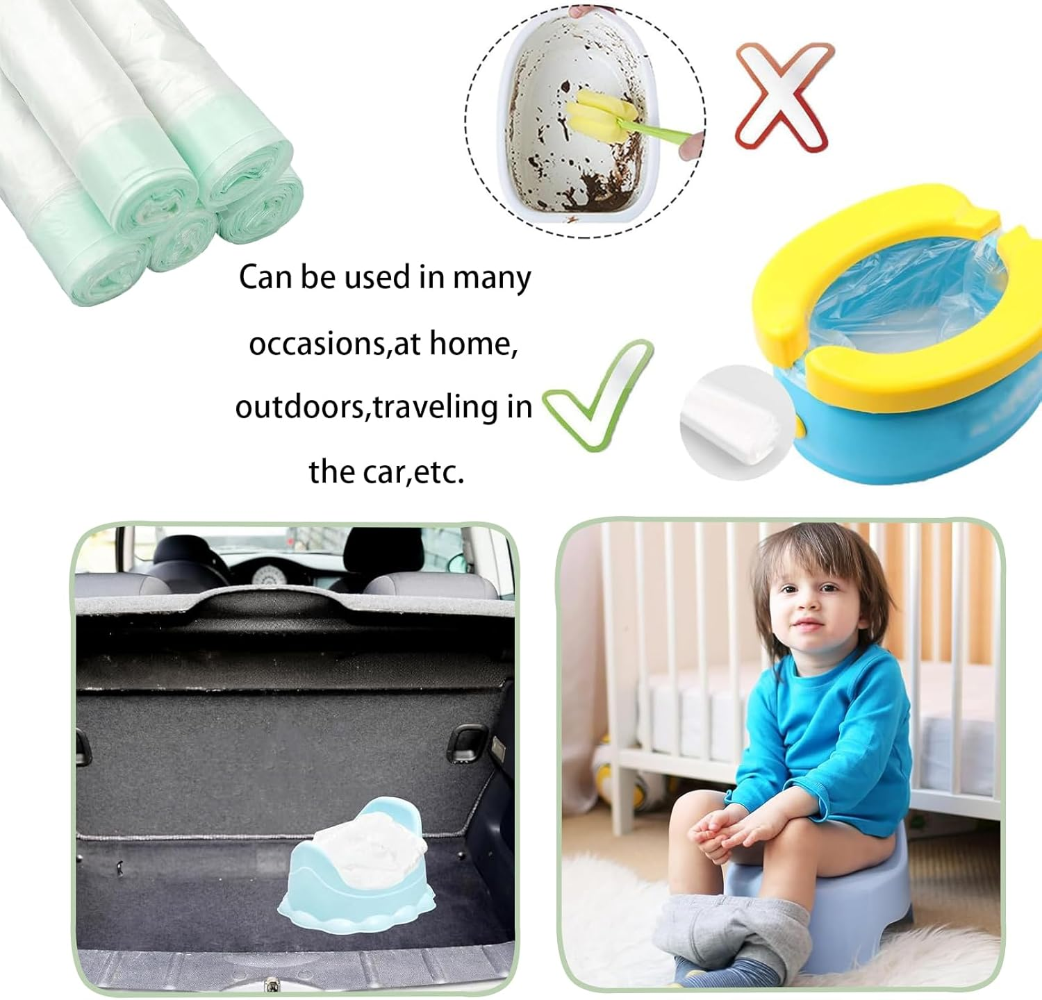 100 PCS Training Seat Cleaning Bag, Toilet Seat Cleaning Bag with Drawstring,Portable Universal Potty Trainer Liners, Suitable for Pet Outdoors (17.32" X 9.45"Inch) image number 3