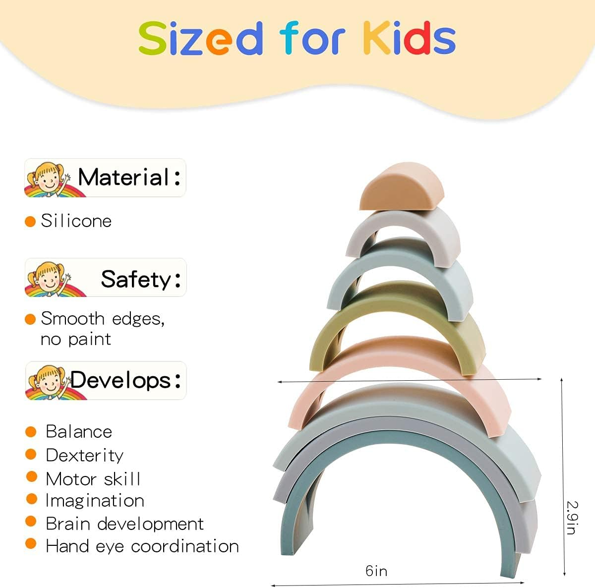 Silicone Rainbow Stacking Toy Color Sorting Toys 8 Pcs Stacking Game Rainbow Stacker Shape Matching Learning Montessori Toy Early Development Gift image number 4