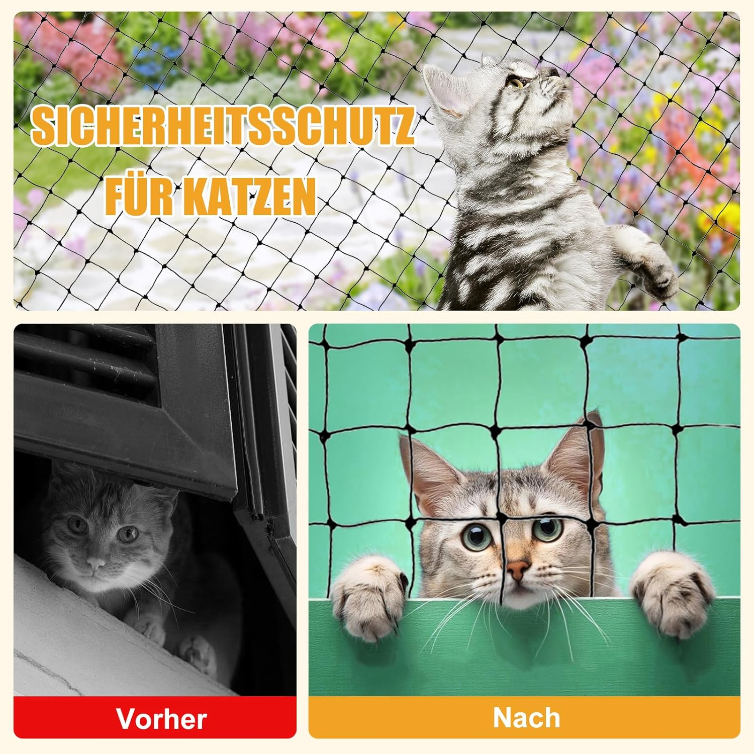 Imeshbean Cat Net for Balcony, 4 X 3 M Cat Net, Wire Reinforced Safety Net, Balcony Net with Mounting Rope and Accessories, Cat Protective Net, Bird Protection Net for Windows, Patio, Garden (4 X 3 M) image number 1