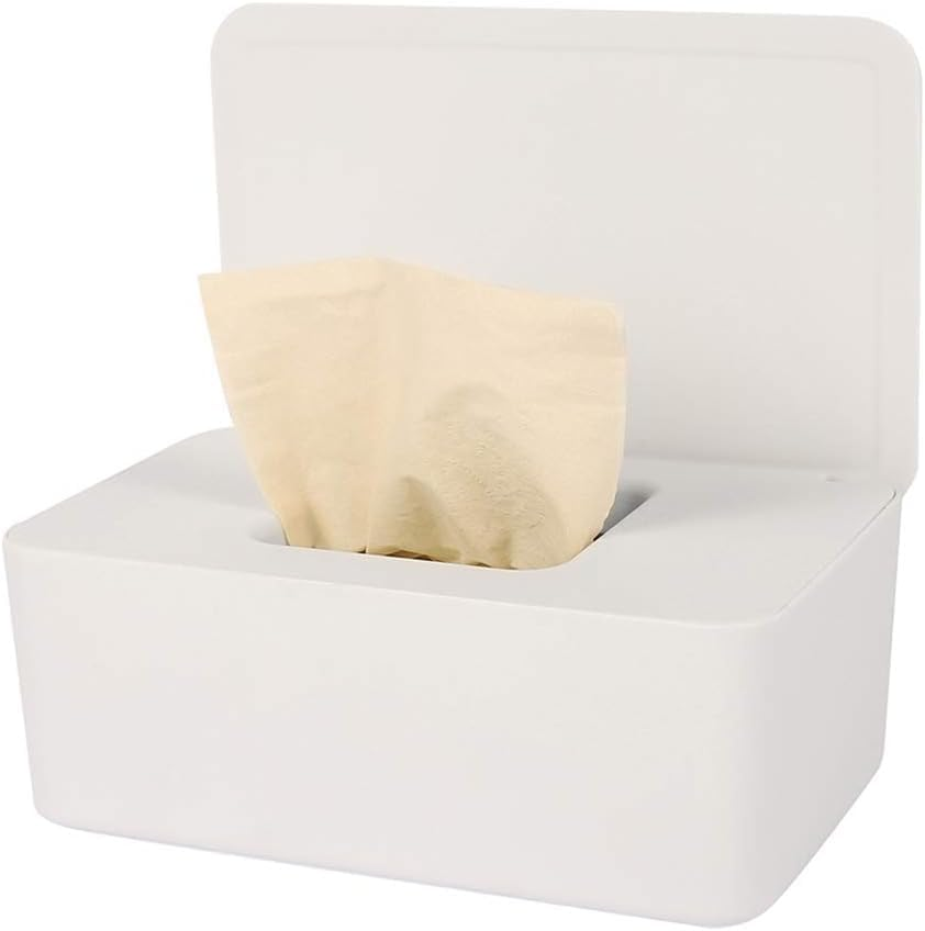 Baby Wipes Dispenser, Pull Wipes Dispenser with Moisture Seal Secure Lid,Baby Wipes Case Holder Keeps Wipes Fresh, Perfect Look Wipe Containers with Sealing Design (White, 1Pcs)