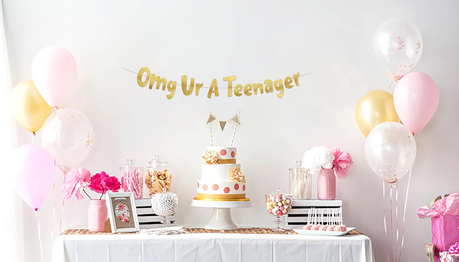 OMG Ur a Teenager Gold Glitter Banner - 13Th Birthday Decorations, Favors and Supplies