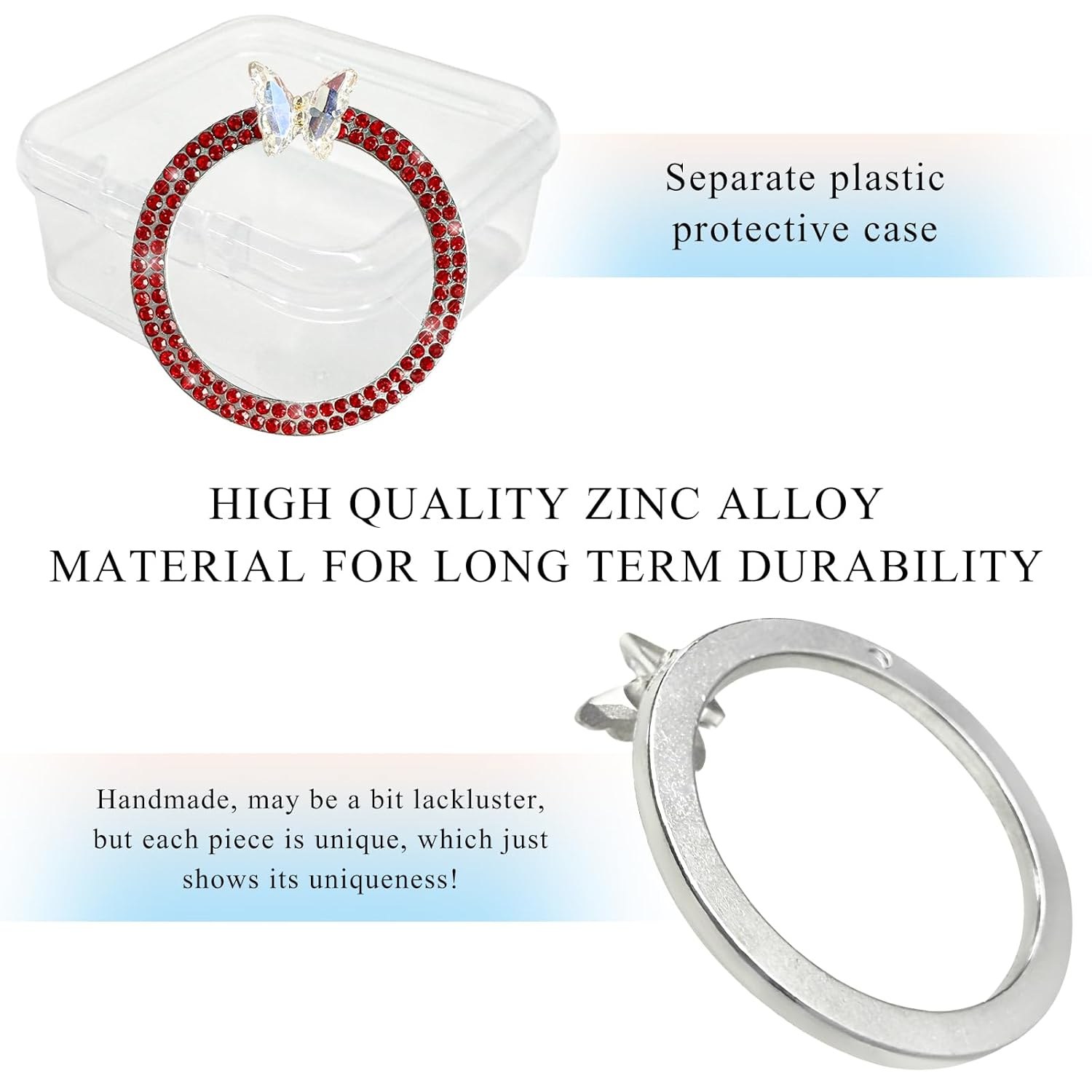 Bling Ring Emblem Car Accessories, Sparkling Butterfly Car Buttons and Knobs Ring, Girly Butterfly Diamond Car Engine Start Button Cover, Key Ignition Knob Ring Decoration for Women (Red) - Ab image number 3