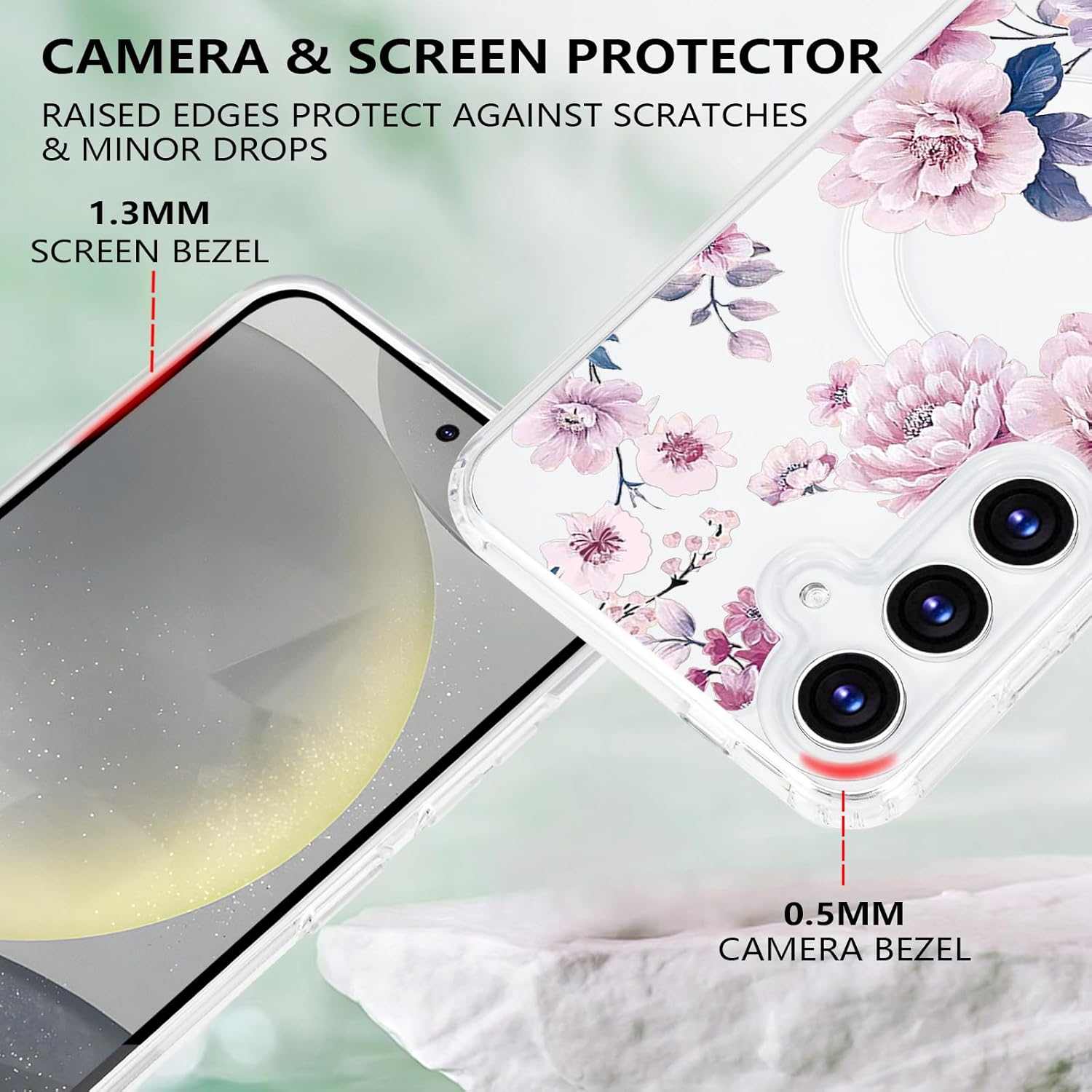 Tcaraersing for Samsung Galaxy S24 6.2" Magnetic Flower Case - Floral Pattern Shockproof Cover with Magsafe Compatibility, Slim Hard PC Back & Soft TPU Edge for Women & Girls, Peony image number 2