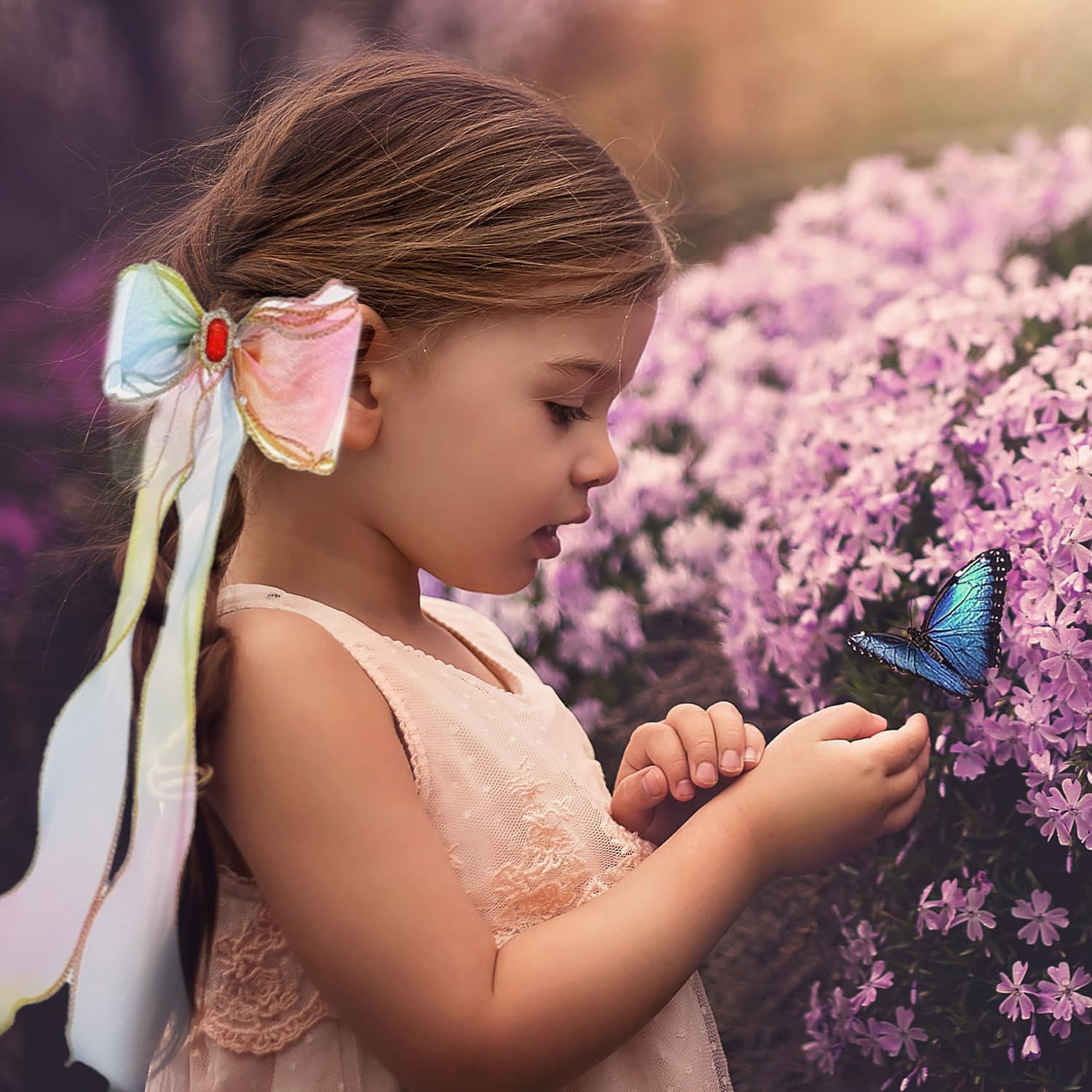 Pack of 3 Butterfly Colourful Ribbon Clips, Pearl Chain Bow Hair Clips, Women'S Tassel Bow Hair Clips, Girls Hair Accessories, Princess Hair Clip Decoration (Gradient Colour) image number 1