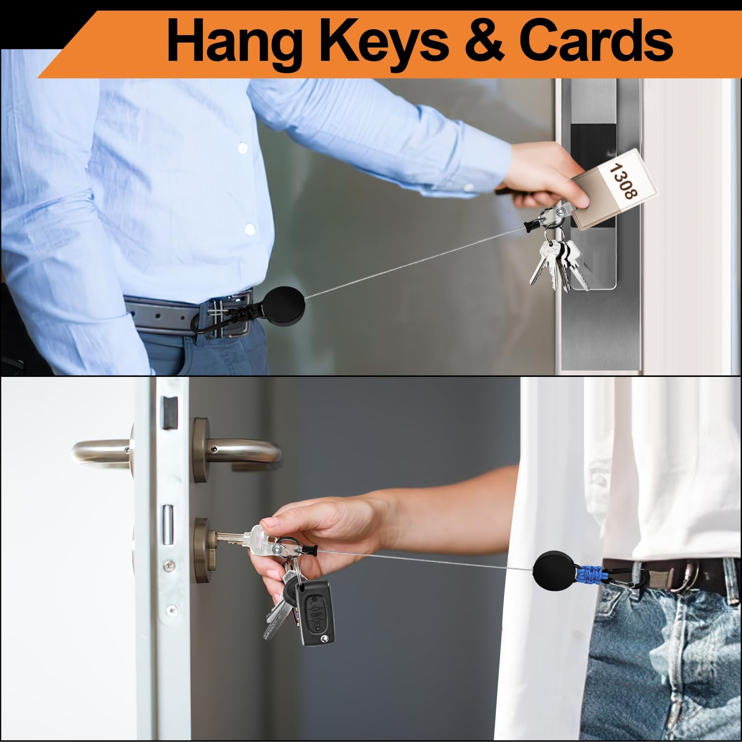 Retractable Keychain 4 Pcs Heavy Duty Carabiner Badge Holder Retractable Badge Reel ID Holder Extendable Key Ring Key Holder for Abs Casing with 24 Inches Steel Retractable Cord and Paracord image number 6