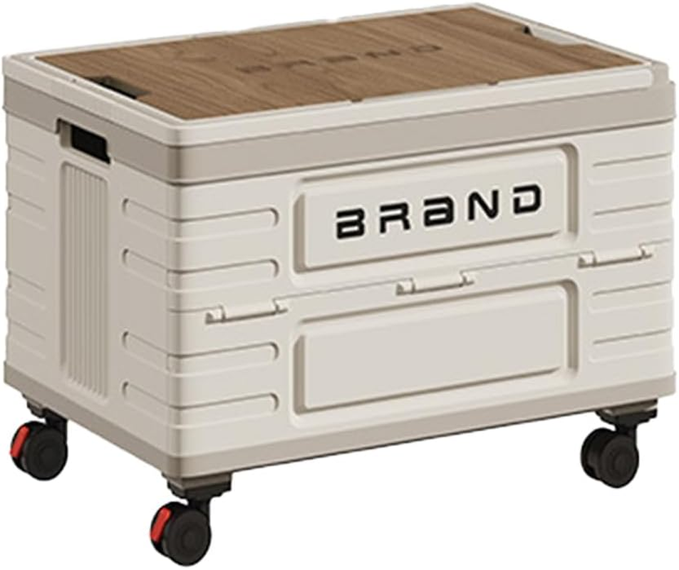 AIMALL Outdoor Folding Storage Box with Wooden Lid 20.4X13.9X13.9In Large Capacity Car Trunk Camping Clothes Organiser with Handles for Travel Garage Home Use