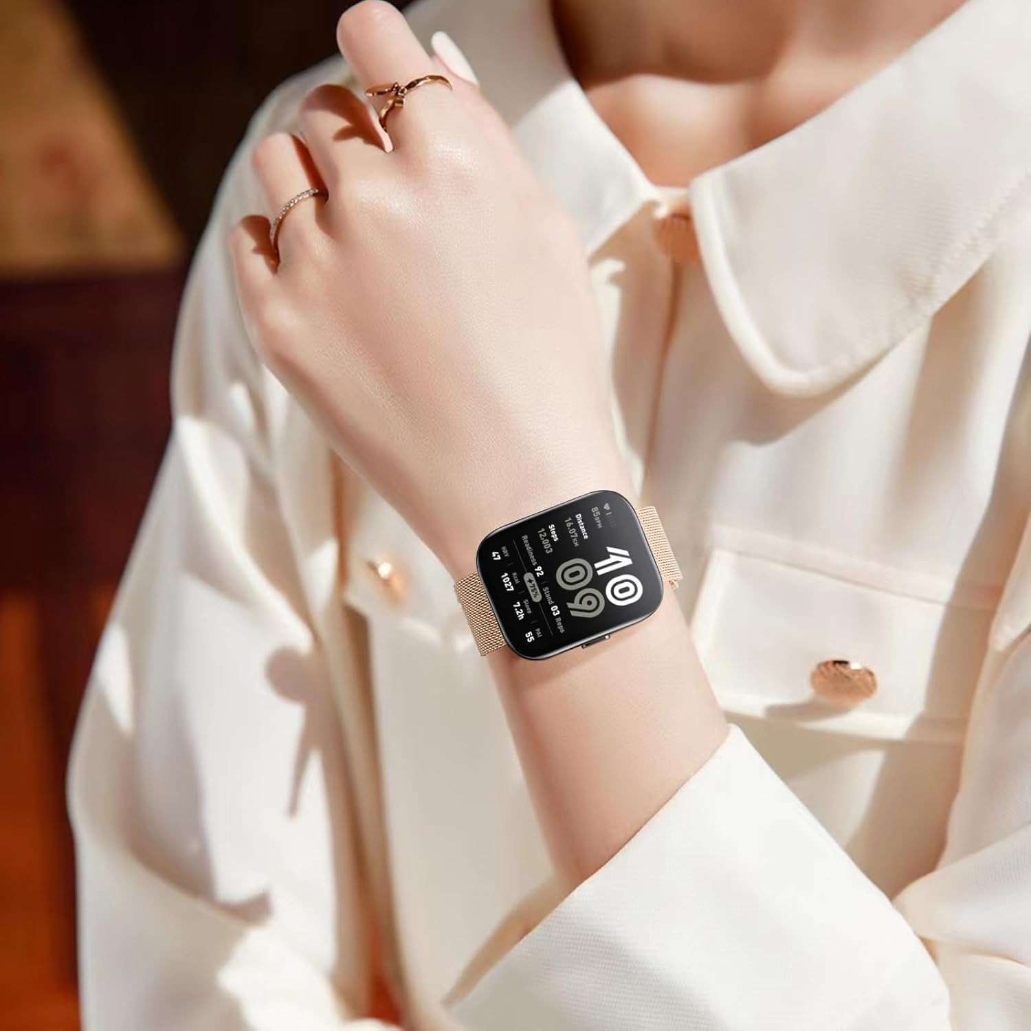 Rensheng 22MM Stainless Steel Strap Compatible with Amazfit Bip 6 Bracelet,Replacement Metal Strap for Amazfit Bip 6 Strap image number 5