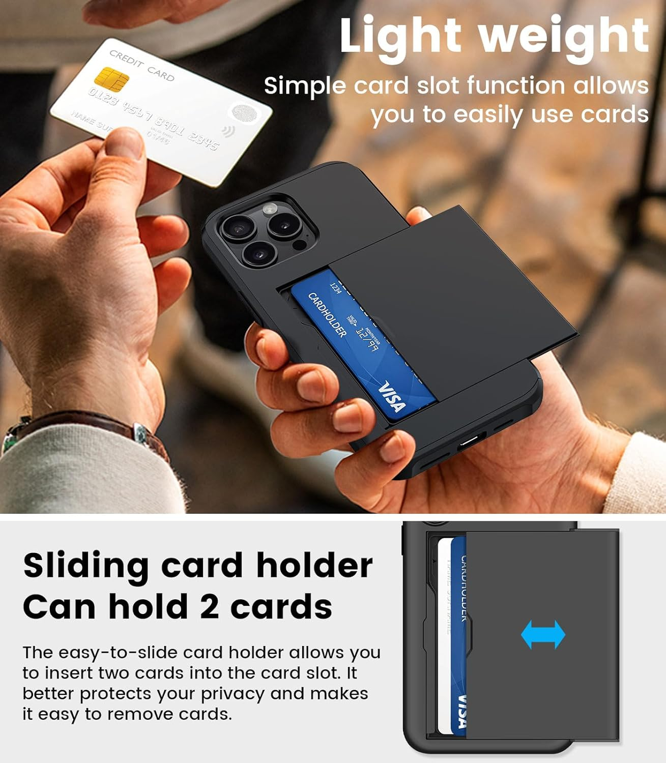 Nicekool Case for Iphone 15 with Card Slot, Silicone TPU Case Card Case Shockproof Armor Protective Bumper Mobile Phone Case Heavy Duty Cove Wallet Case, Black image number 4