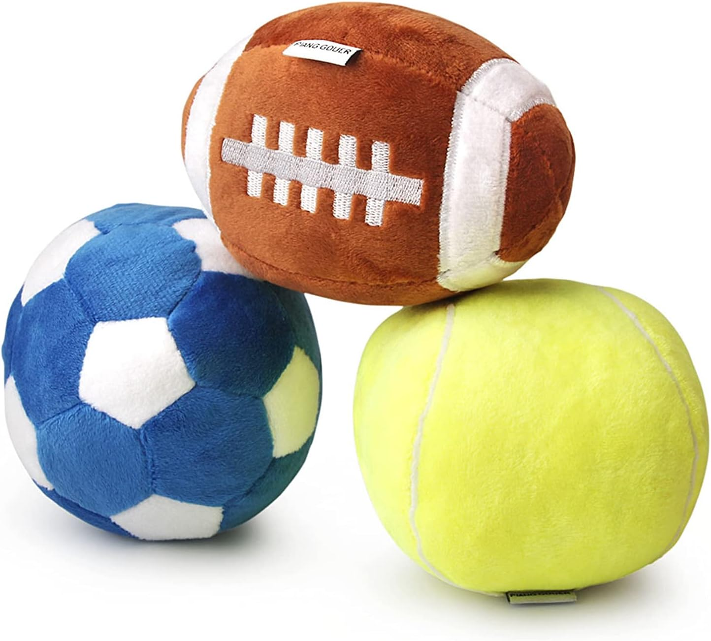 Pack of 3 Dog Toys for Medium Dogs, Puppy Toy for Small Dogs, Rugby Ball, Football and Tennis Balls for Dogs, Filled with Fluffy Squeaky Dog Toy, Puppy Toy for Outdoor Use image number 4