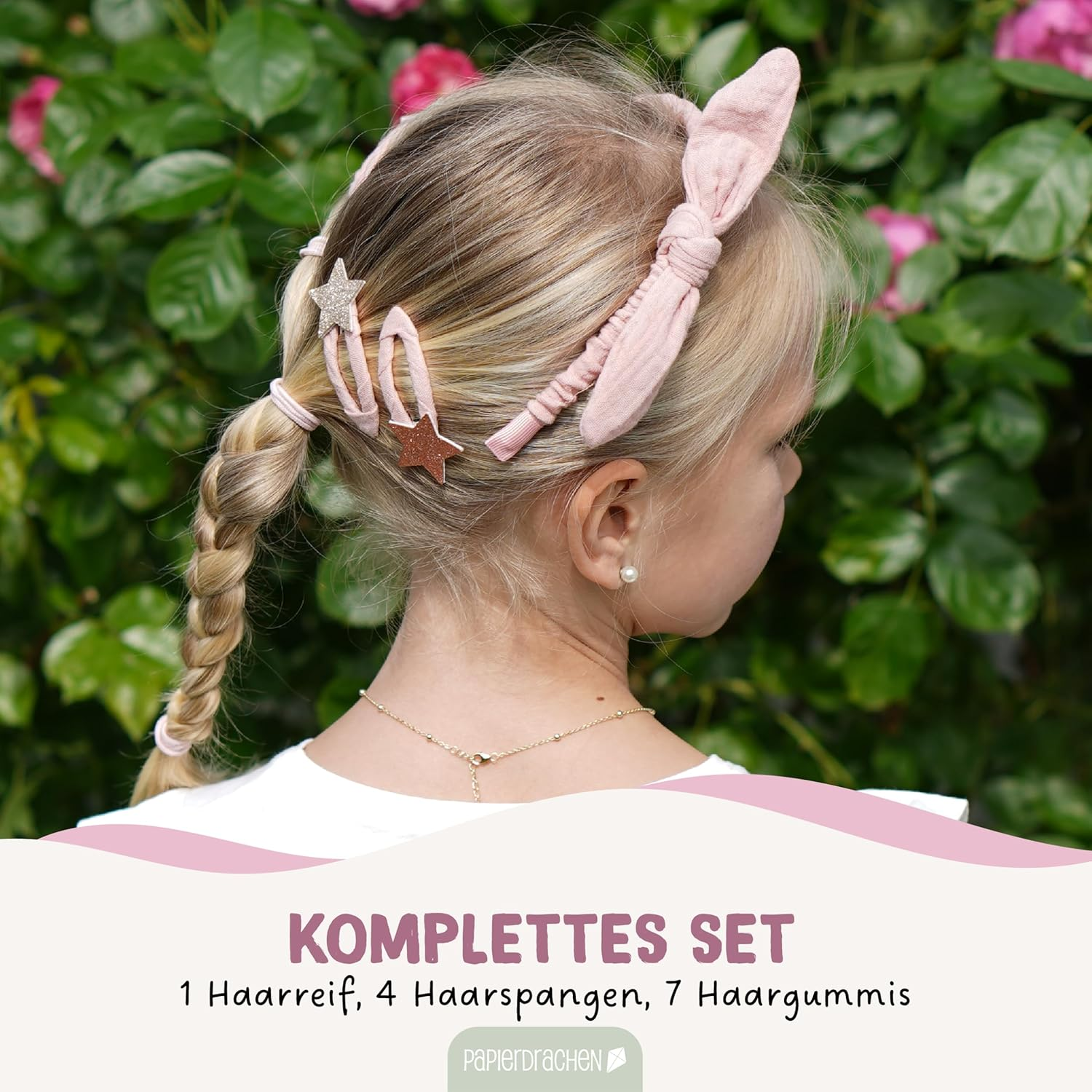 Papierdrachen Special Hair Accessories Set with Headband, Glitter Hair Clips, Hair Bobbles Combined with High-Quality Muslin Fabric - Light Pink - for Girls and Women image number 1