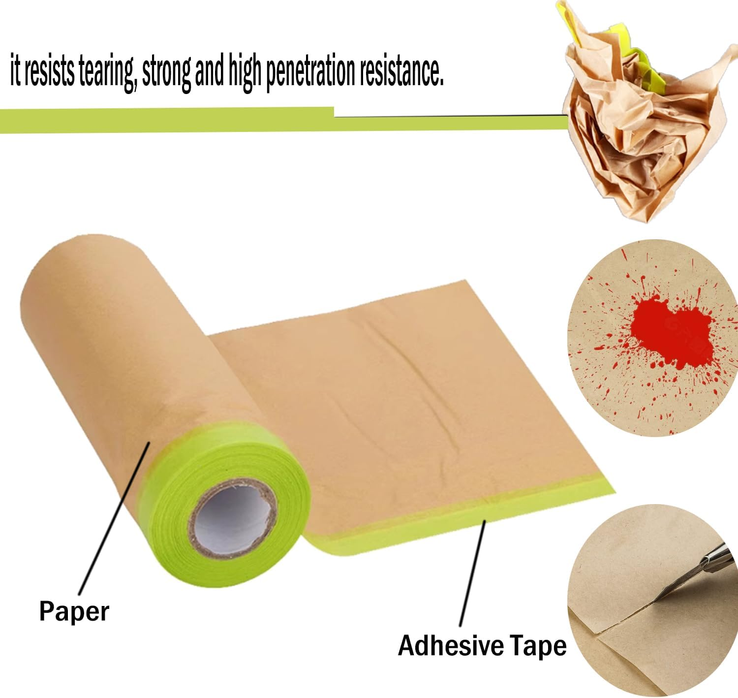 3 Rolls Pre-Taped Masking Film Painting Drop-Cloth Paper Roll Perfect for Car Furniture Wall Spray Paint (300Mm*15M) image number 5