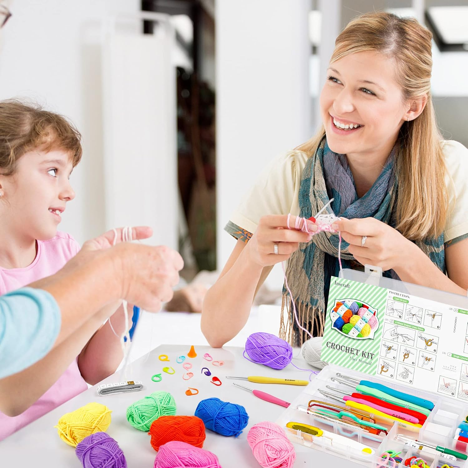 113 Piece Crochet with Yarn Set&ndash;1600 Yards Assorted Yarn 73PCS Crochet Accessories Set Including Ergonomic Hooks, Knitting Needles & More Ideal Beginner Kit