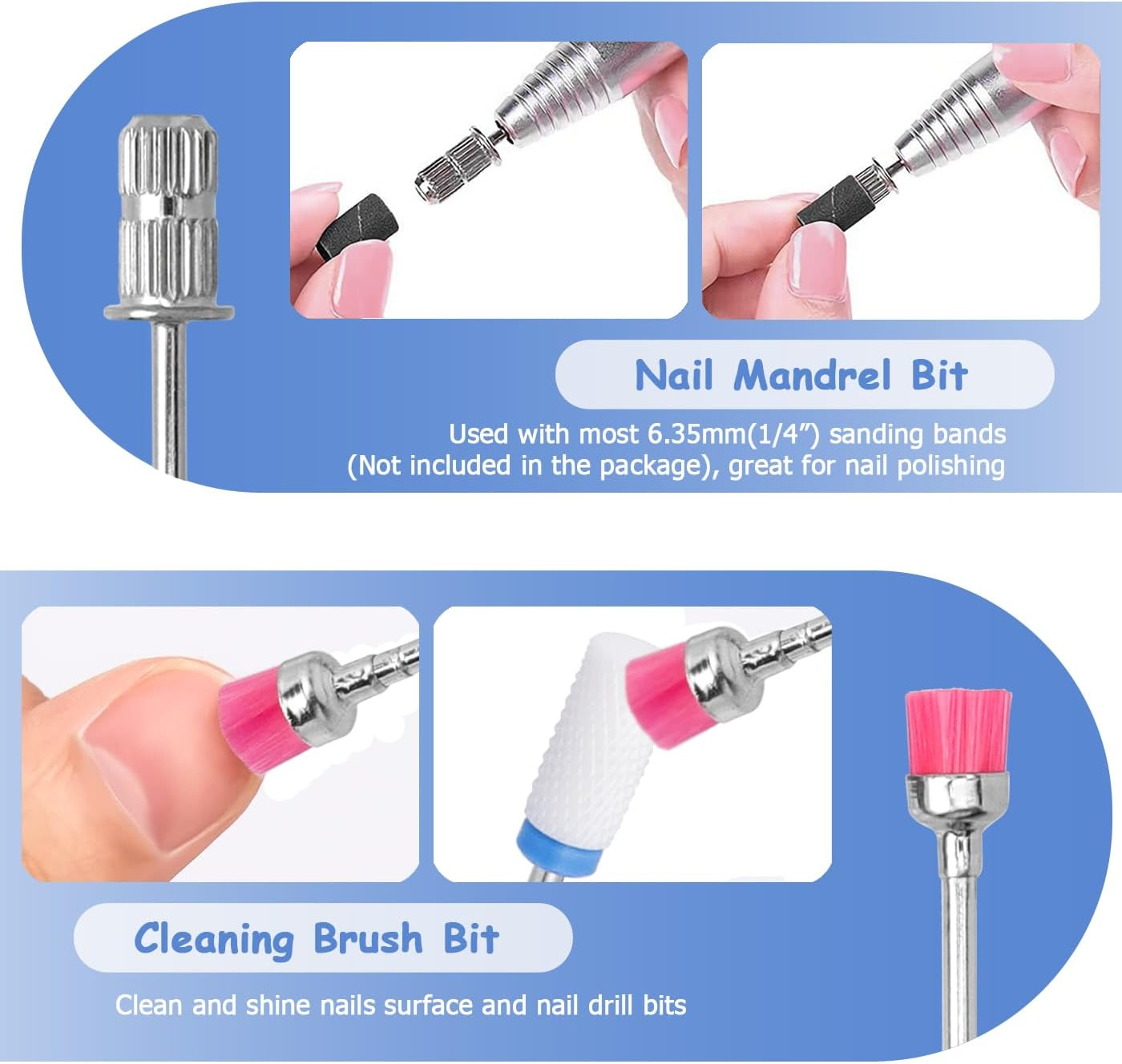 Bestgle Nail Drill Bits Set 10 Pcs Tungsten Carbide Nail File Bits and 75 Pcs Nail Sanding Bands with 1 Pc Mandrel Bit Gel Acrylic Nails Cuticle Remove Bits Electric Rotary Burrs for Nail Manicure Pedicure image number 6