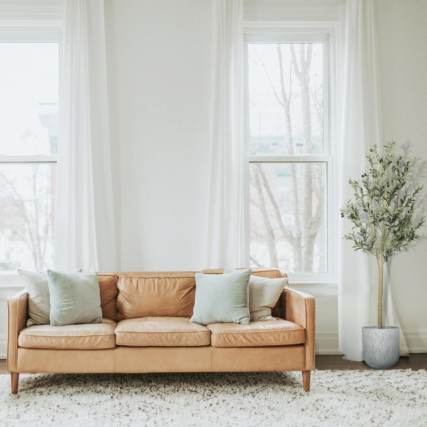 LYERSE 5Ft(60") Olive Tree Artificial Indoor, Fake Potted Olive Tree with Planter Large Faux Olive Branches and Fruits Artificial Tree for Home Office Decor image number 6