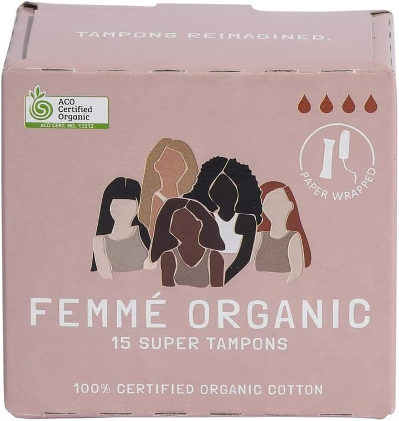 Femme Organic Cotton Tampons, 15-Piece Set, Super image number 1