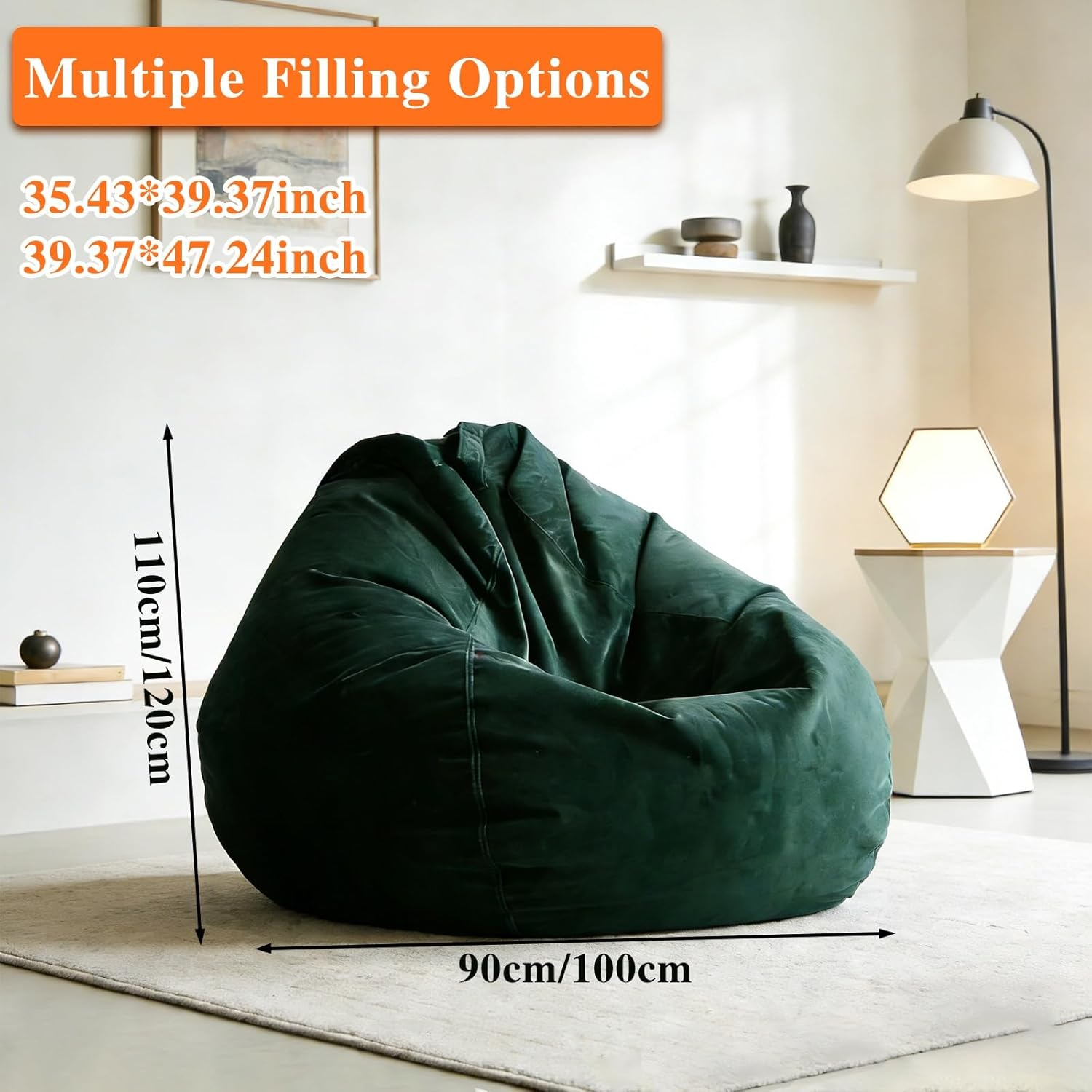 Bean Bag Chair for Adults Kids Velvet Bean Bag Cover Washable Ultra Soft Pouf Ottoman No Filler Pouf Sofa Cover Lazy Armchair Couch Floor Seating Living Room Furniture(Lotus Purple,100X120Cm) image number 1