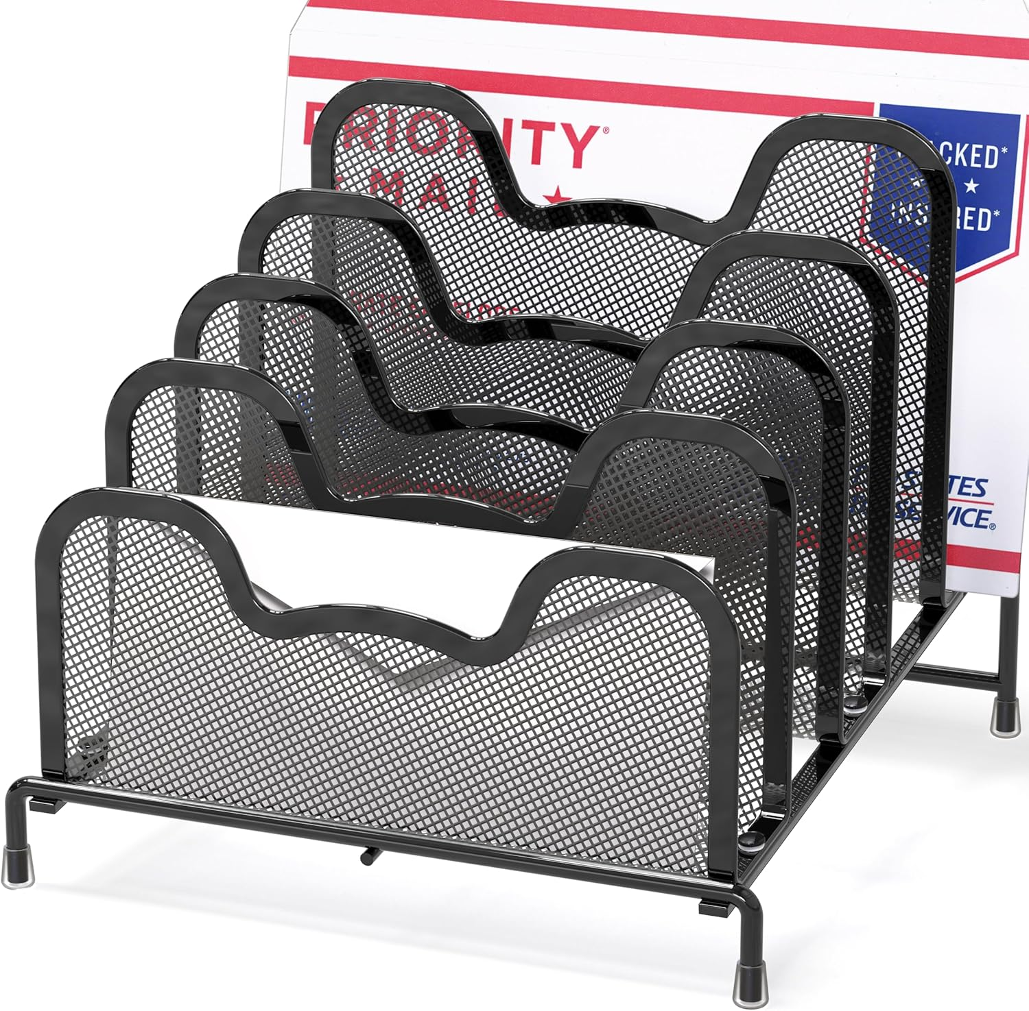 Simple Houseware 5 Sections Step File Sorter Desk Organiser, Black image number 3