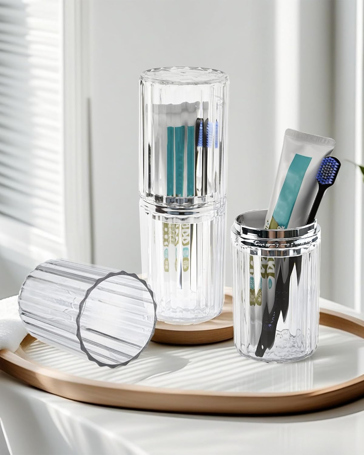 Toothbrush Travel Case - Portable Travel Toothbrush Holder & Toothpaste Container Dustproof Multi-Function Plastic Toothbrush Covers for Bathroom, Vacations, Camping, Work Trips (Transparent Sliver) image number 5