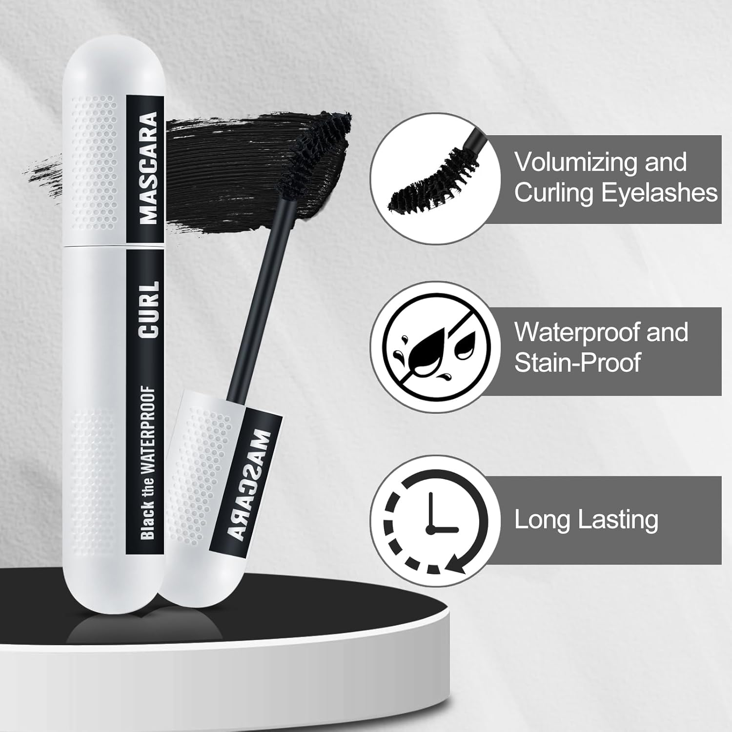 Apooliy Colorful Mascara and Makeup Remover Set,Smudge-Proof Black Mascara,Blue Purple Long Lasting Charming Voluminous