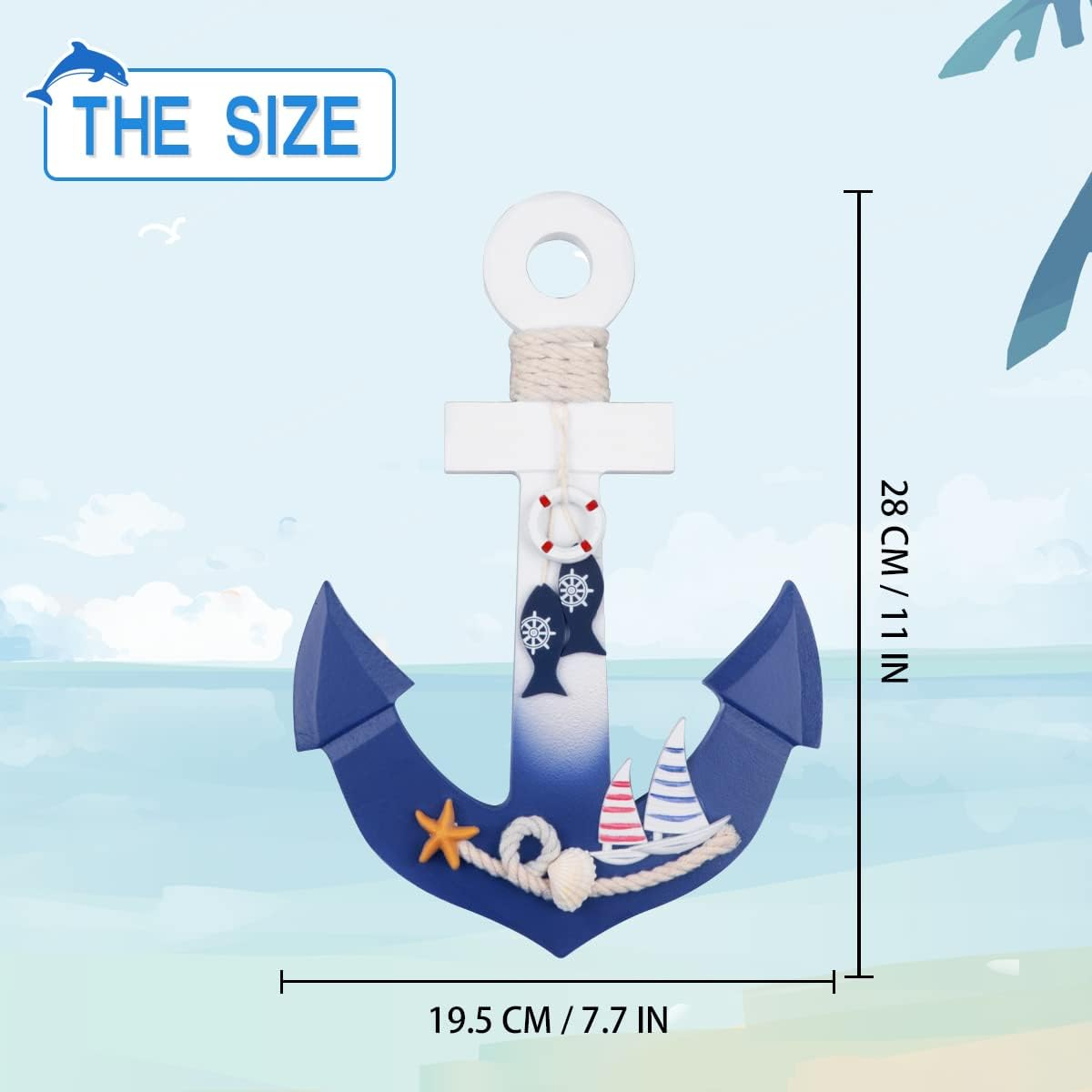 2 Pack 11 Wooden Ship Wheel and Wood Anchor with Rope Nautical Boat Steering Rudder Wall Decor Door Hanging Ornament (2)