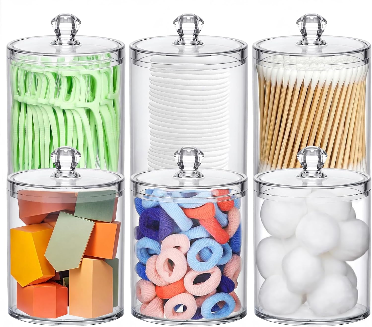 LABUBU Holder 6 Pack,Qtip Dispenser for Cotton Pads,Swabs,Balls,Bathroom Storage Containers for Organizing,Plastic Bathroom Canisters with Lid,Storage Jars Vanity Makeup Accessories Set image number 3