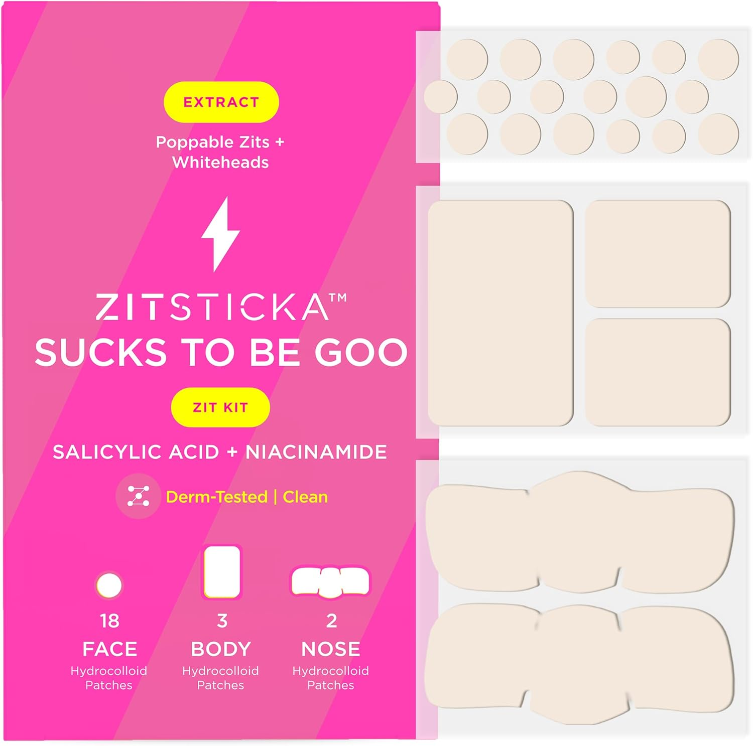 Zitsticka Pimple Patches for Face and Body, Goo Getter Hydrocolloid Patches to Cover Zits & Blemishes, Acne Patches or Zit Spot Stickers, Body Blemish Patch (Sucks to Be Goo 23 Pack) image number 3