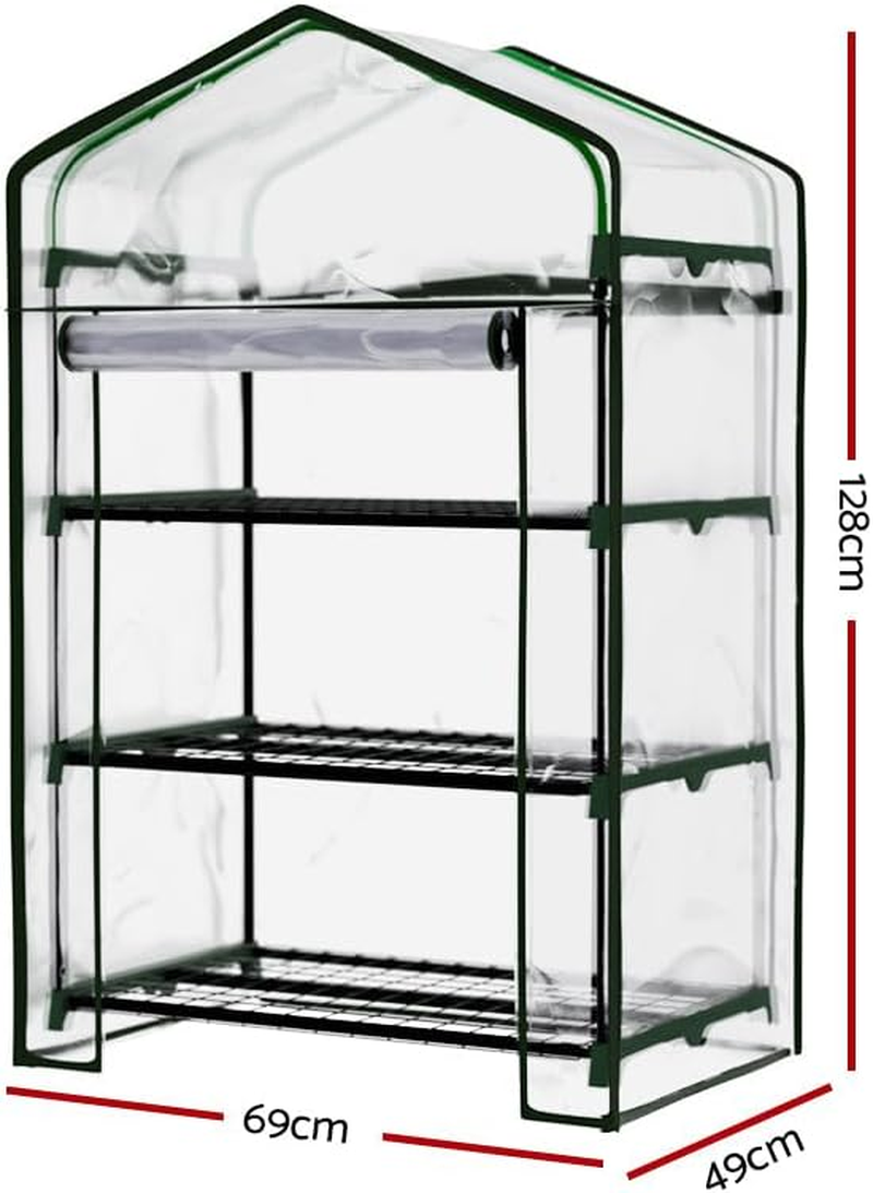 Green Fingers Mini Greenhouse, 3-Tier Frame Tunnel Green House Garden Shed Tent Gardening Supplies Plant Stand Storage, 69 X 49 X 128Cm with PE Cover, Roll-Up Zipper Doors, Plants Shelves image number 4