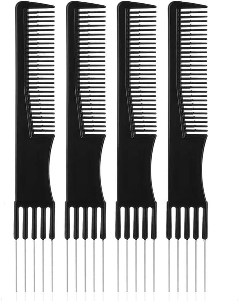 Black Carbon Lift Teasing Combs with Metal Prong,4Pcs Hair Styling Comb Lift Teasing Comb Salon Teasing Back Combs with Stainless Steel Lift,Carbon Lift Teasing Combs with Metal Prong image number 6