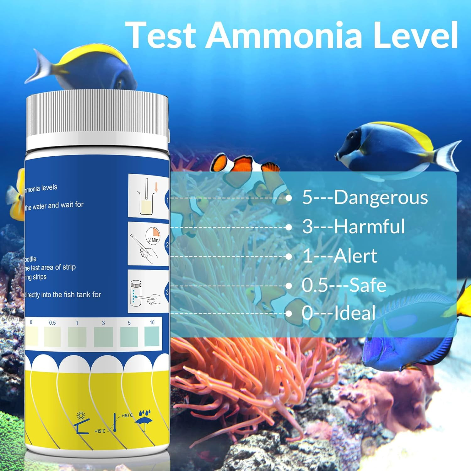 KONLREMA Ammonia Test Strips for Fish Tank - 50 Aquarium Test Kit, Saltwater & Freshwater Aquarium Test Kit, Accurate Aquarium Water Test Kit for Fish Tank, Breeding Farms, Aquarium image number 4