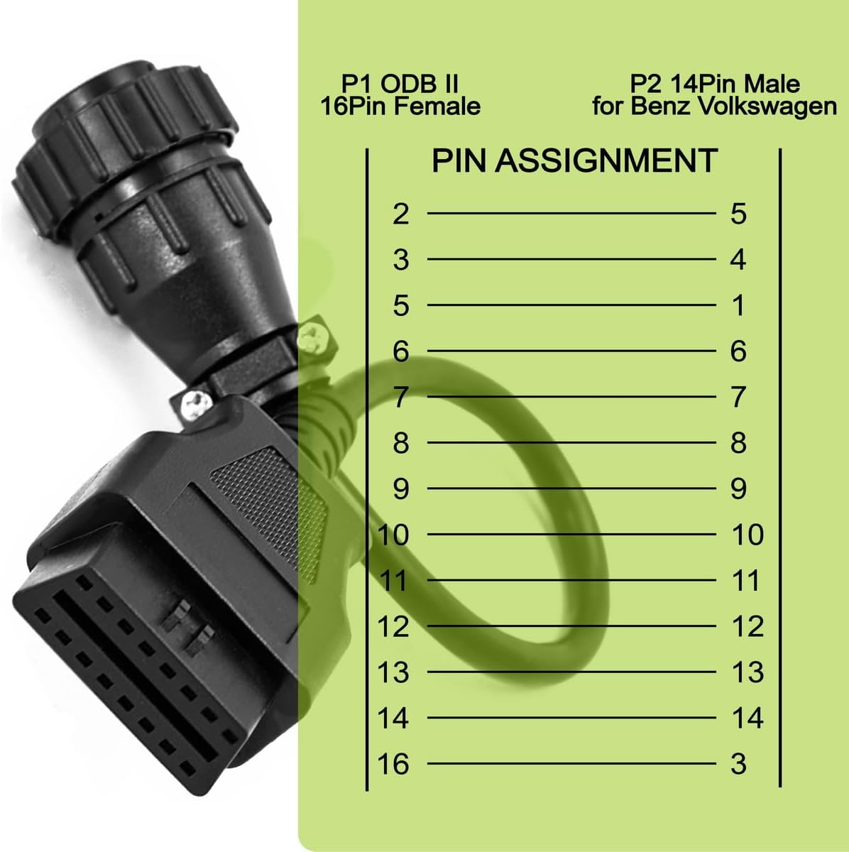 14 Pin to 16 Pin OBD2 Adaptor Cable Sprinter Compatible for Mercedes Benz Volkswagen VW LT image number 1