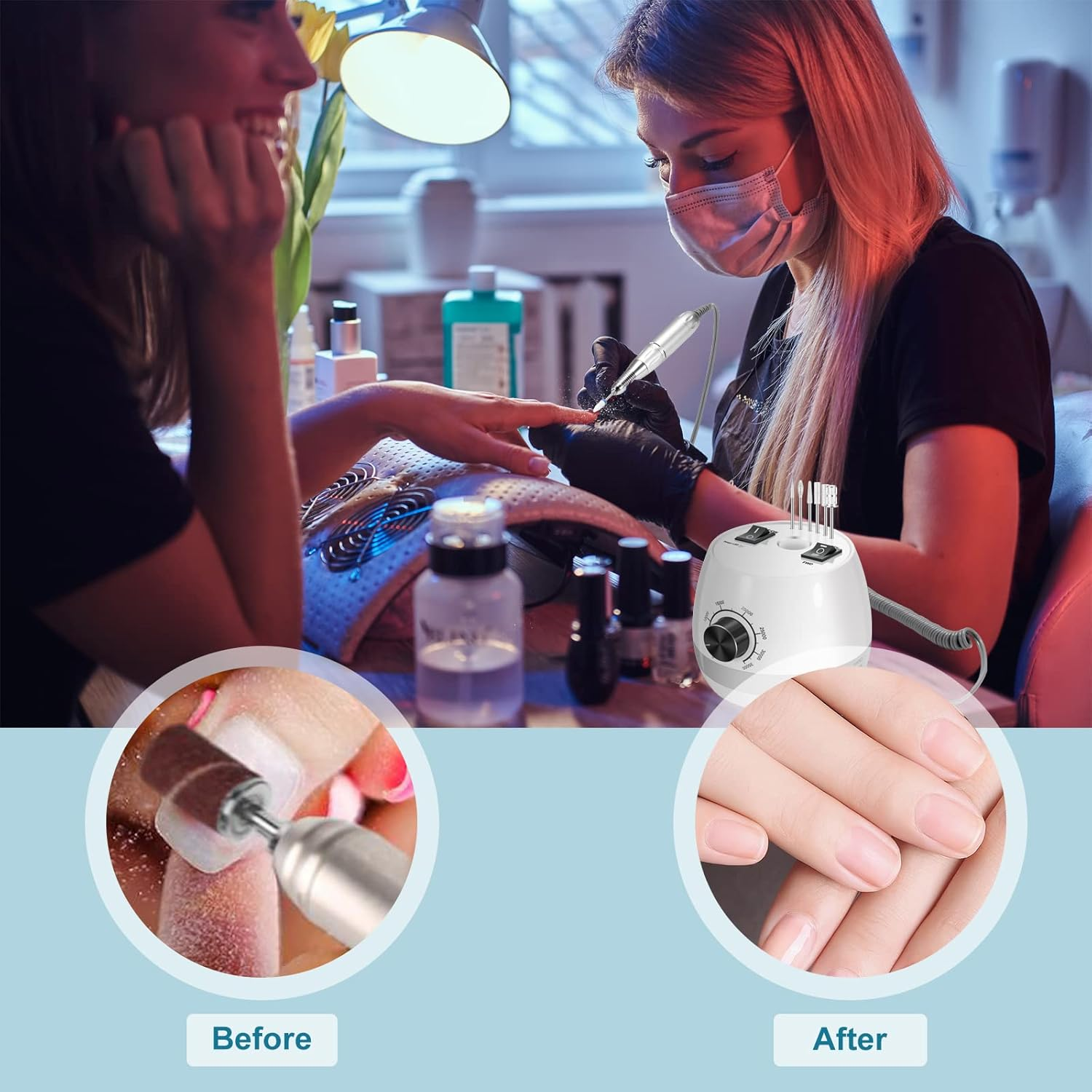 ENGERWALL 35000 RPM Electric Nail Cutter, Electric Nail File Manicure Set with Pedal, Polishing Tools, Nail Clippers Set, Perfect for DIY Nail Art at Home and Professional Manicure in the Salon image number 4